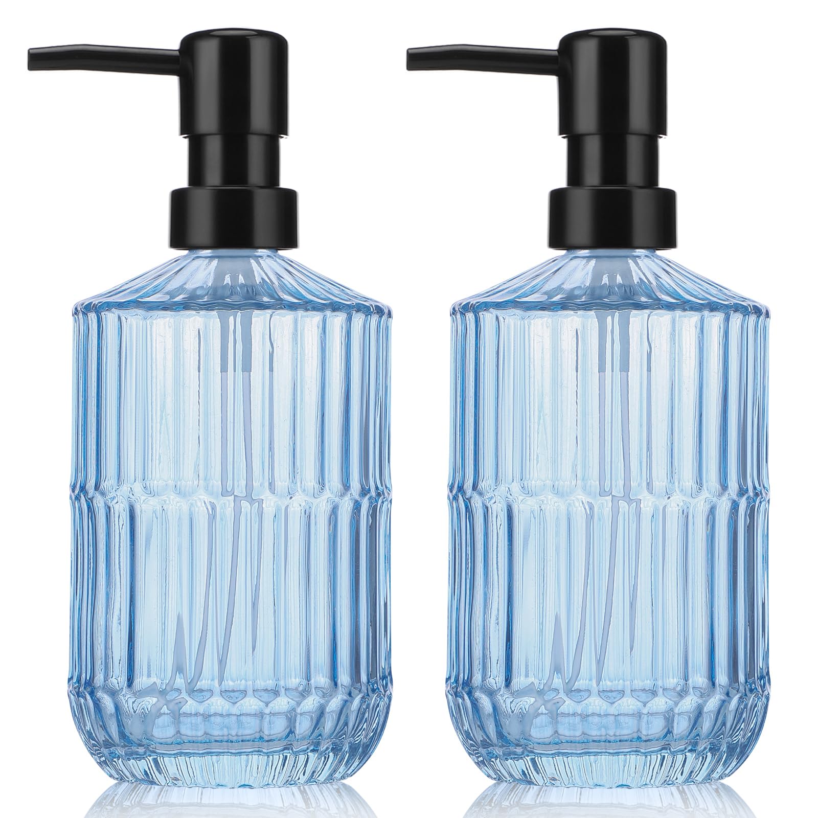 Segus Shampoo and Conditioner Dispenser, 2 Pieces 450ml Hand Wash Dispenser, Refillable and Reusable, Blue Bathroom Accessories (Glass)