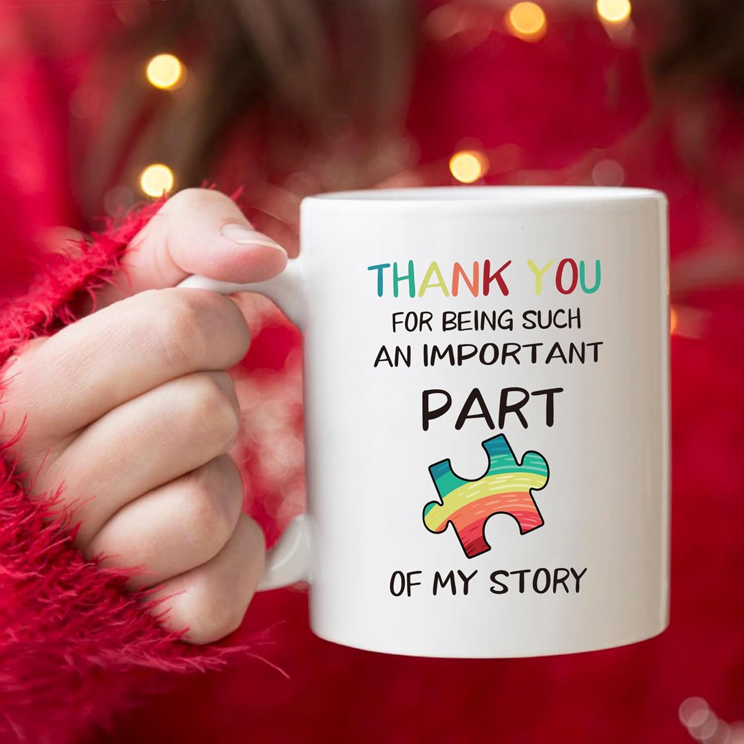 5Aup Thank You for Being Such an Important Part of My Story Ceramic Coffee Mug Gifts, 11oz – Cute Puzzle Piece & Rainbow Design – Perfect for Teachers, Friends, Family & Loved Ones - Image 4