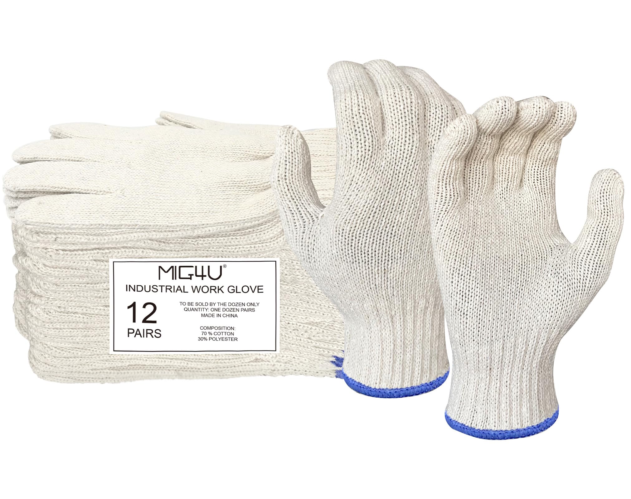 MIG4U 12 Pairs Work Gloves - Cotton String Gloves for Safety Work - Glove Liner Hand Saver Heat Protection for BBQ (Medium, Standard)