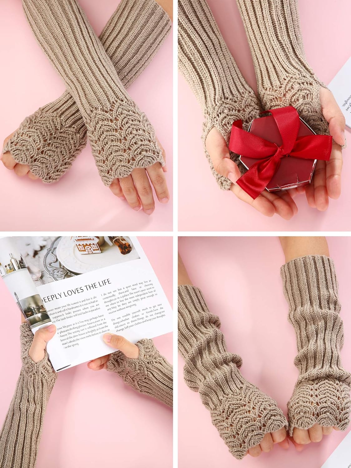 SATINIOR 5 Pairs Arm Warmer Long Fingerless Gloves Knit Open Finger Wrist Warmers Arm Sleeves Socks with Thumb Hole for Women Adult - Image 5