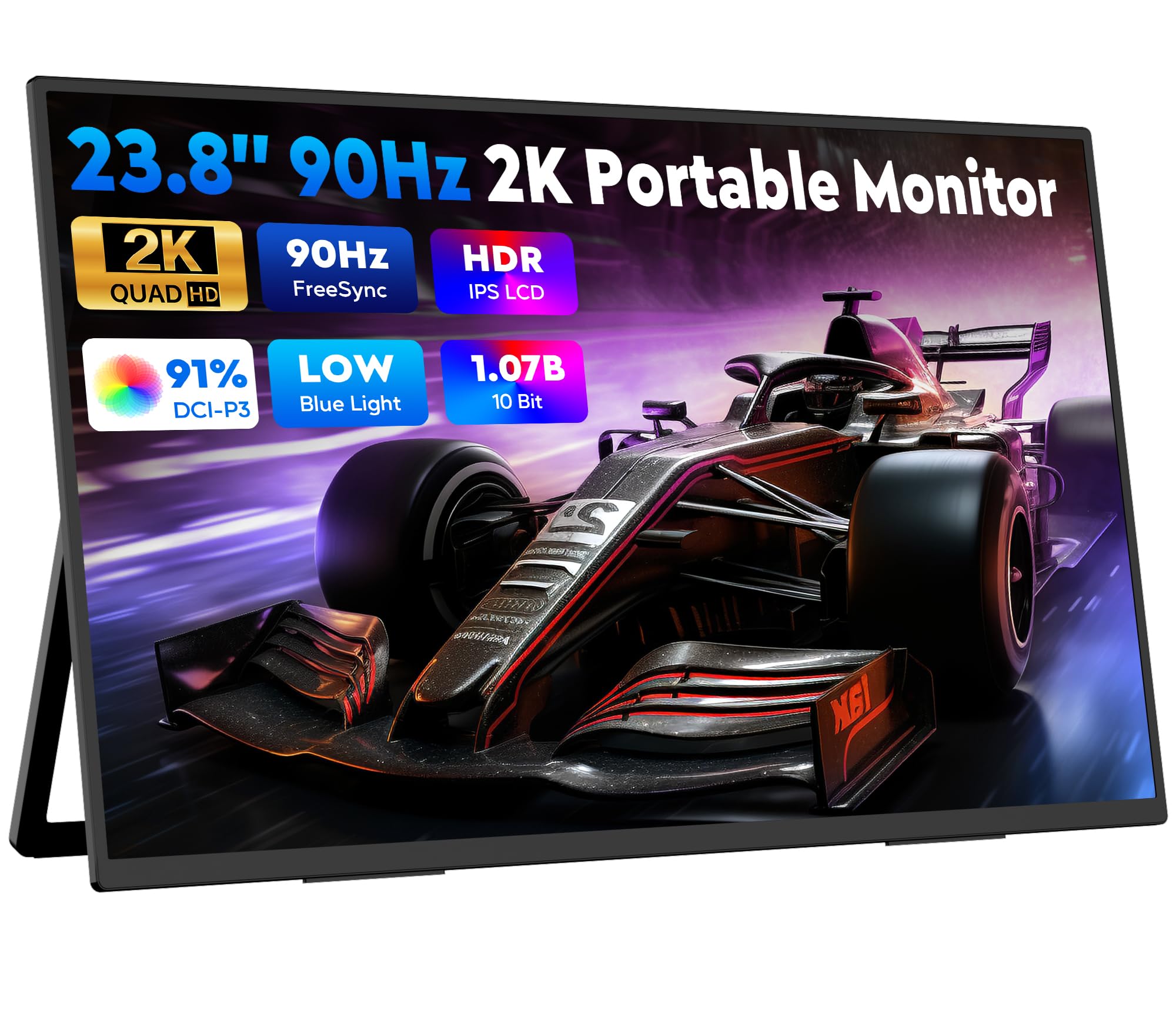 HONGO Portable Monitor 23,8 Zoll 90HZ FHD 2560×1440 IPS Ultradünn, HDR EyeCare Externer Monitor TypeC&HDMI Anschluss für Laptop PC Mac Xbox PS5 Switch Tragbarer Monitor für Arbeits & Spielszene