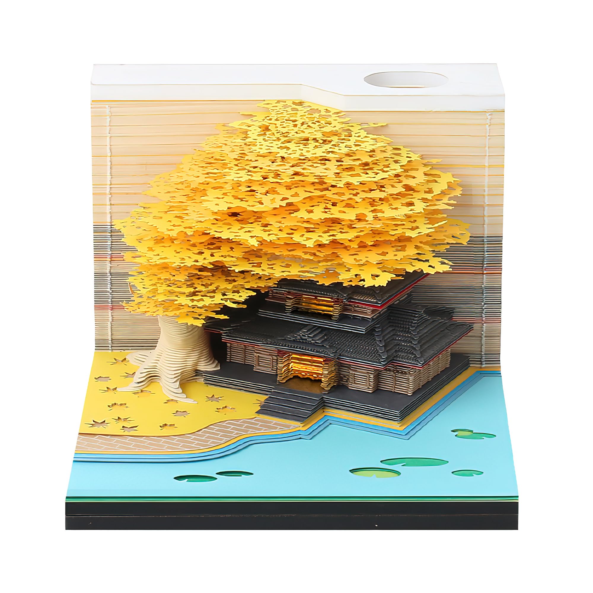 MACTANO 3D Art Memo Pad 2024, Creative Tree House Rip Away Paper Carving Sticky Note Pad-Yellow