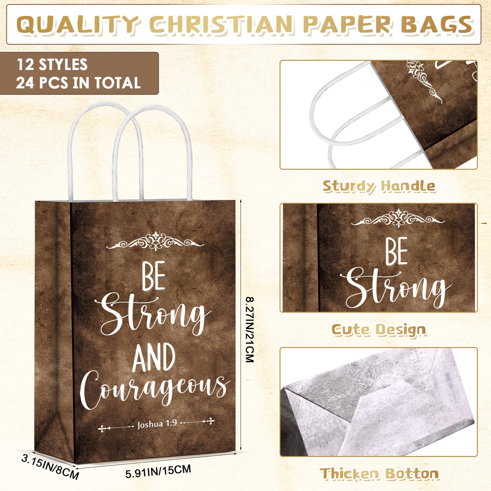 Skyygemm 24 Pcs Fathers Day Christian Gift Bags Bulk Religious Bible Verse Treat Bags with Handles Inspirational Scripture Church Gifts for Men Women Dad Mom Christian Church Party Favors Decorations