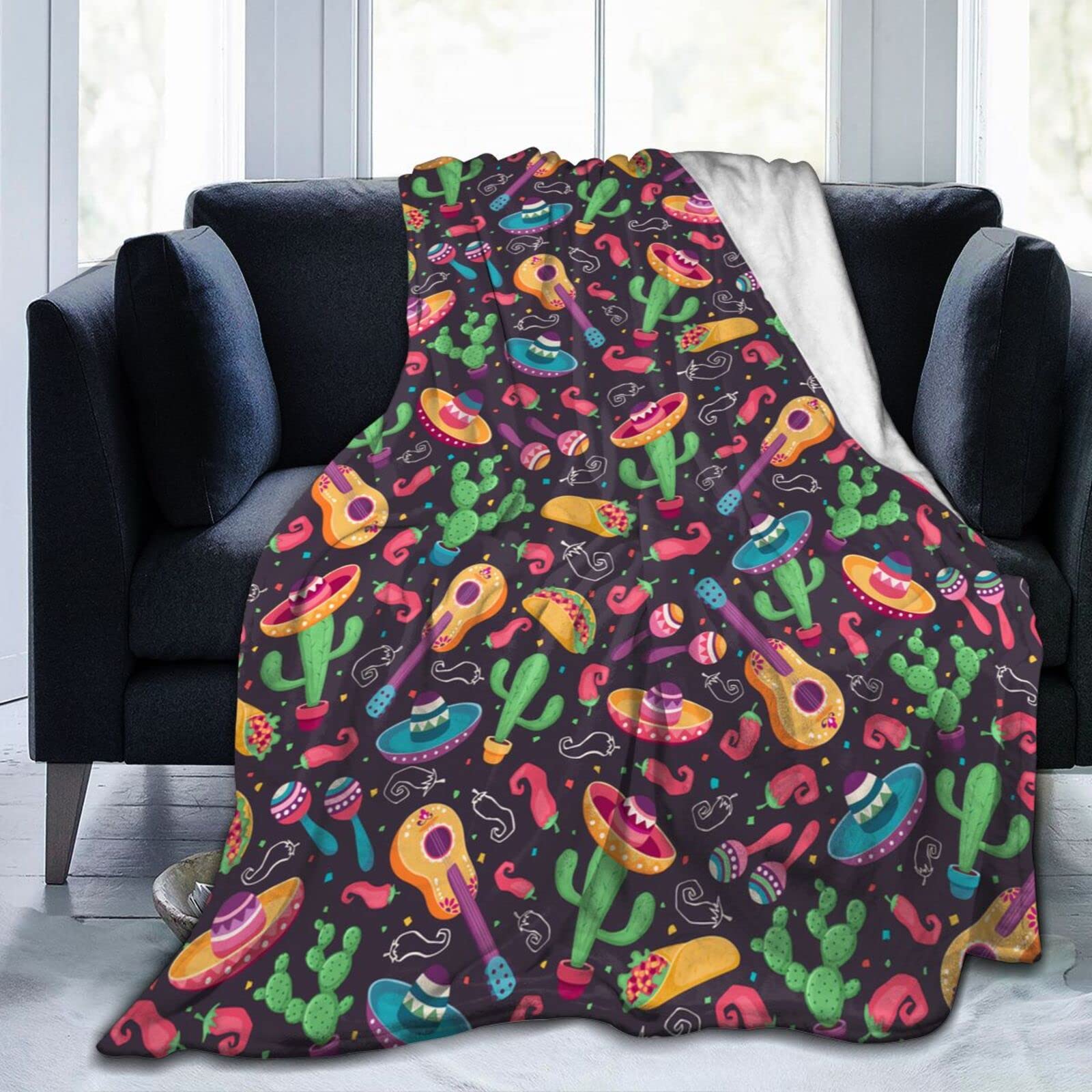 Lsjuee Cinco De Mayo Throw Blanket Soft Cozy Lightweight Blankets Funny Mexican Holiday Fiesta Flannel Blanket for Sofa Couch Bed Office 50"X40"