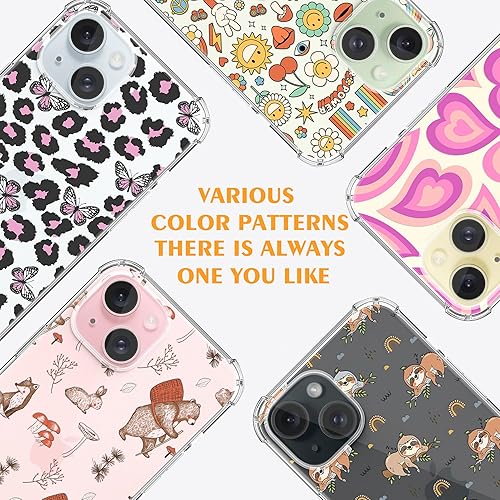 Miniatura 7 de MSEAANBK Funda transparente con puntos de leopardo rosa, diseñada para iPhone 15 Plus, diseño de mariposa rosa, a la moda, para niñas y mujeres, 4