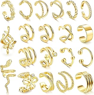 20Pcs Single Ear Cuffs Earrings For Women Non Piercing Ear Cuff Gold Flower Cz Helix Cartilage Cuff Earrings Clip On Wrap Earrings For Women Girls