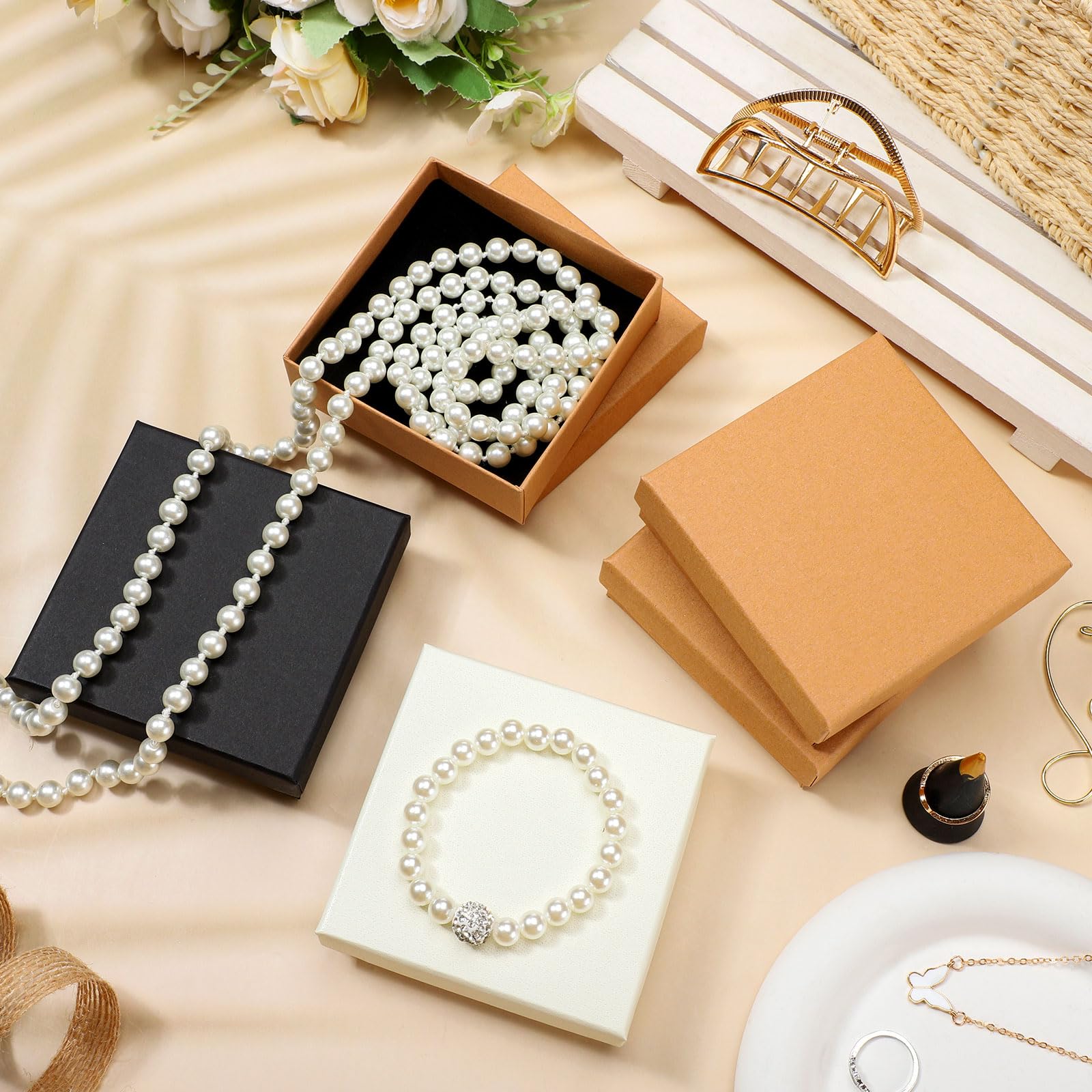 Tenceur 100 Pcs Jewelry Gift Boxes Bulk Kraft Jewelry Cardboard Box for Necklace Earring Bracelet Storage Package