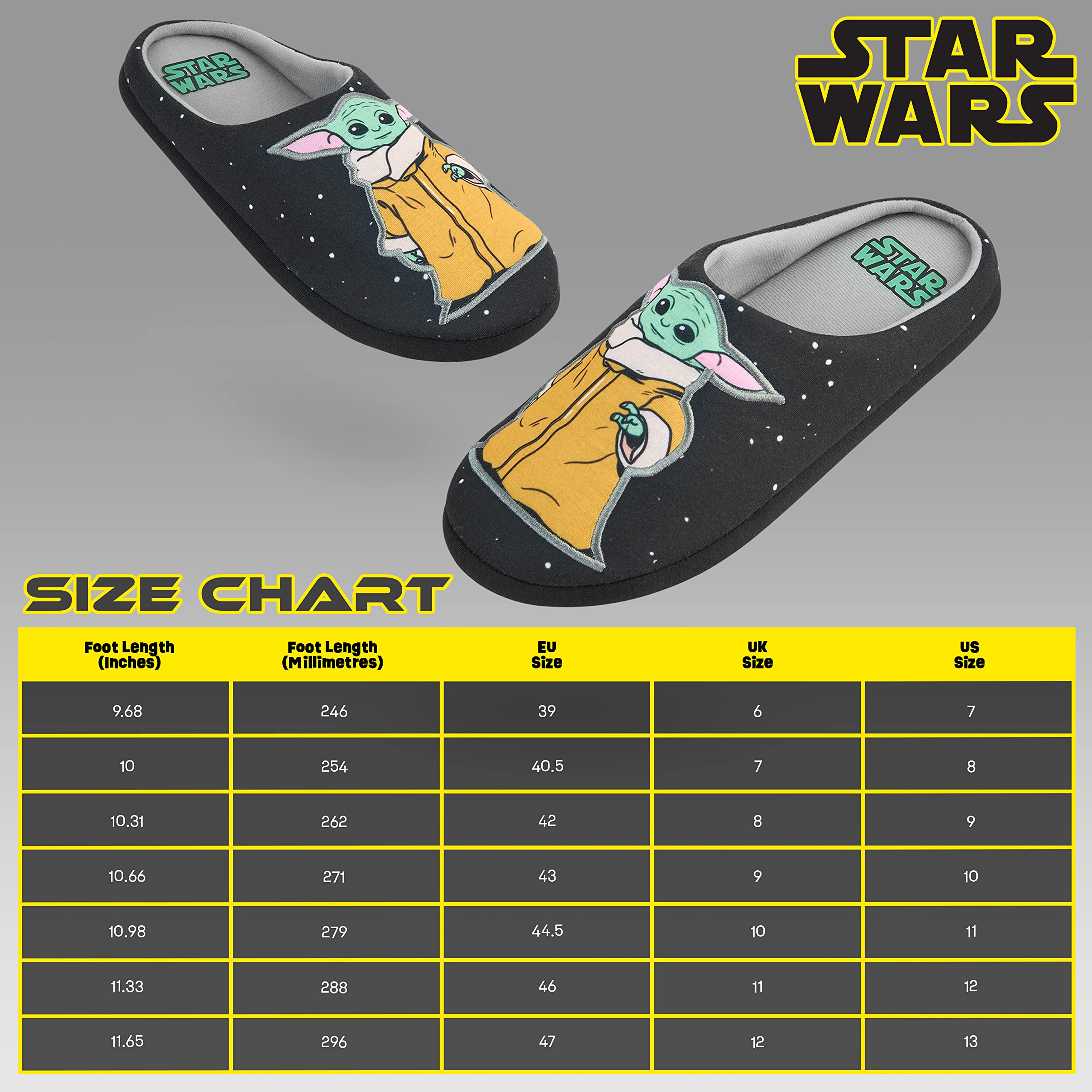 Disney Zapatillas Hombre Casa - Grumpy y Baby Yoda Pantuflas Hombre, Suela Antideslizante, Talla 39-47, Regalos Navidad (Negro Baby Yoda, 42 EU)