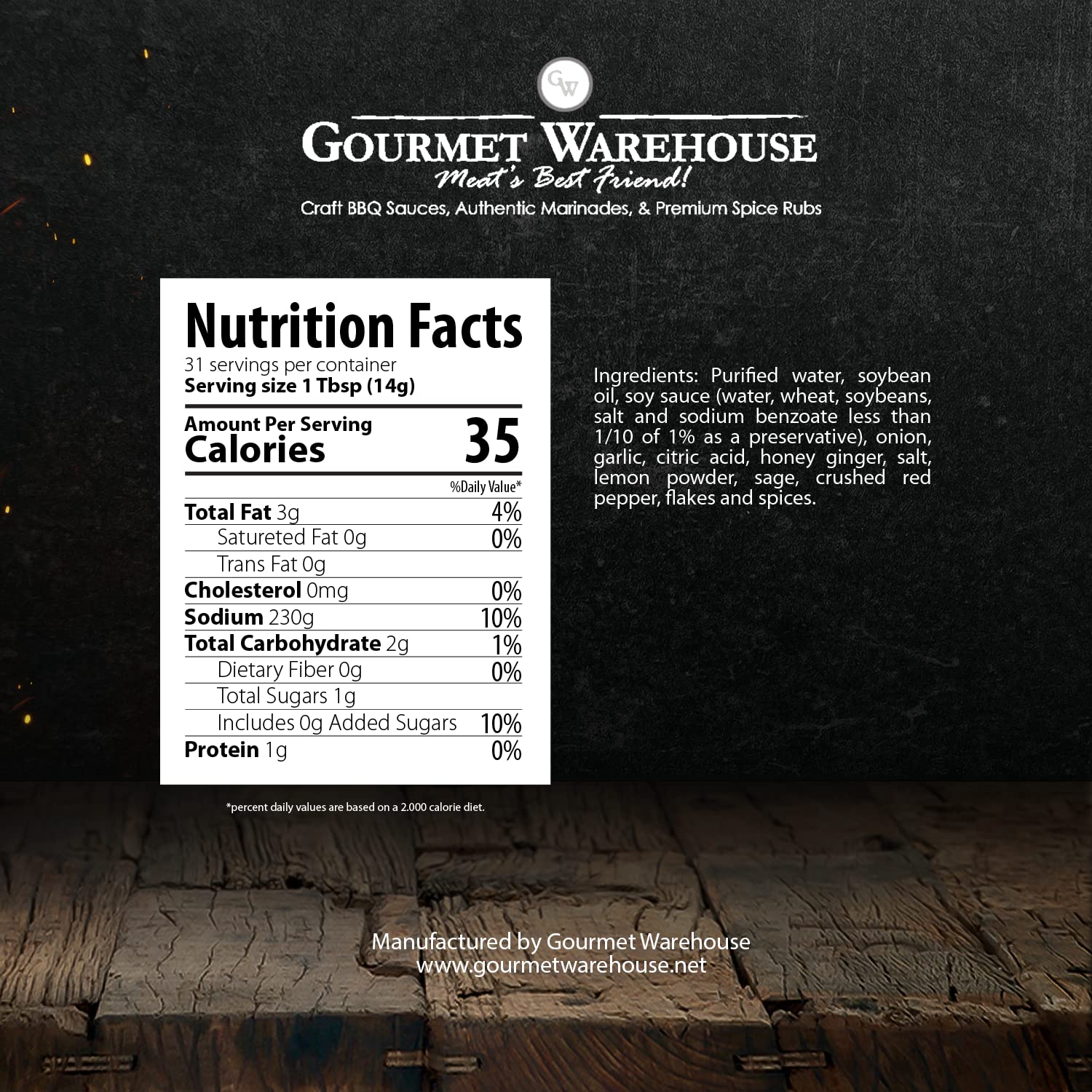 Gourmet Warehouse Small Batch Bourbon Honey Marinade Made With Natural Ingredients No HFCS 16 Oz (Pack of 2)