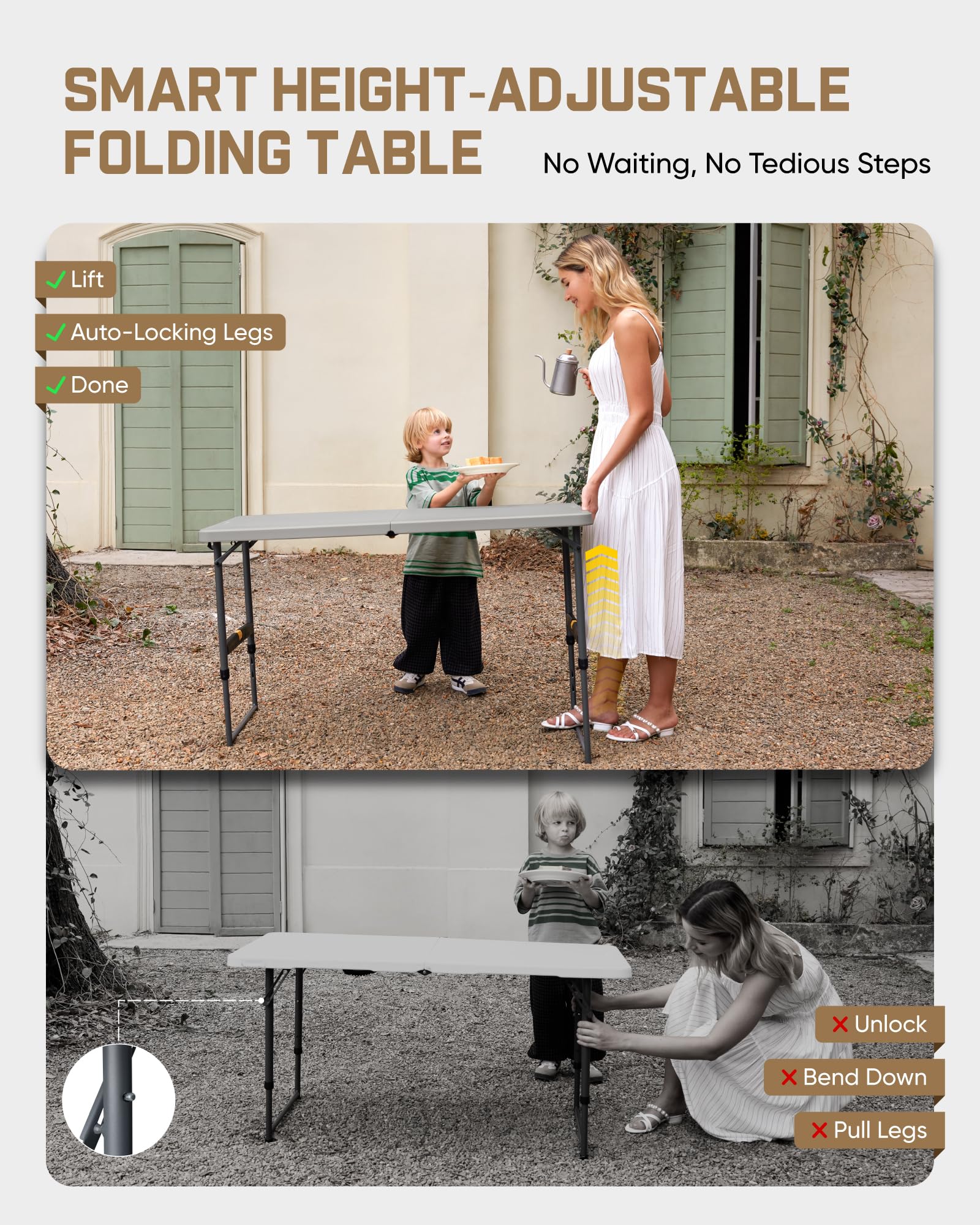 Amazon.com: FanttikOutdoor Folding Table 4 Foot, Effortless Quick