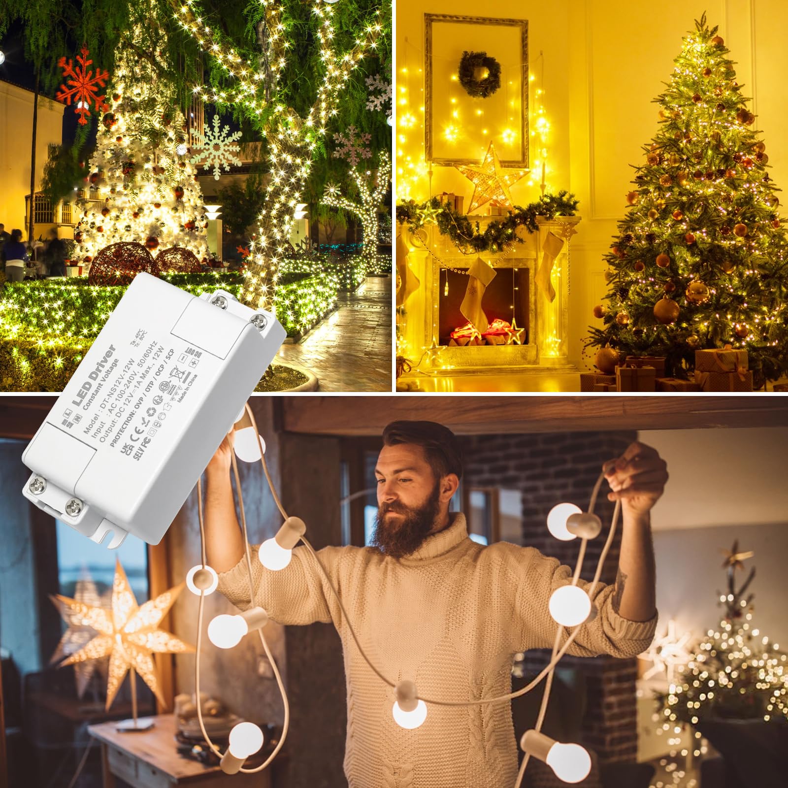 Trasformatore 220V 12v 12w, Alimentatore 12v 1 A, Trasformatore LED AC a DC, led driver 12 V, per G4, GU5.3, MR11, MR16, Lampade LED, Non dimmerabile, non sfarfallante, non rumoroso