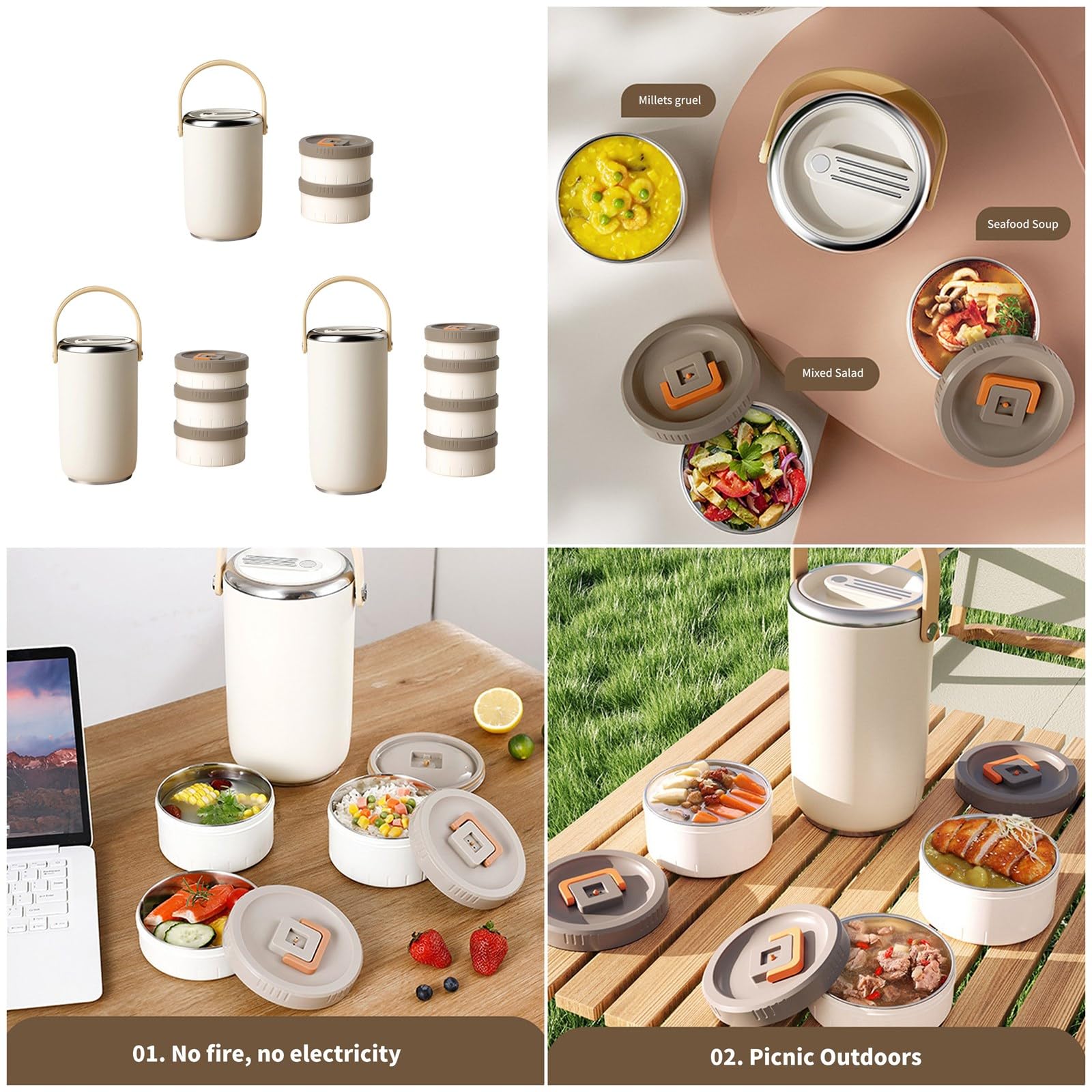 Scatola termica Bentos impilabile multistrato isolata per alimenti, in acciaio antiruggine, a prova di perdite, per uffici all'aperto, pasti, ufficio, contenitore per il pranzo con più