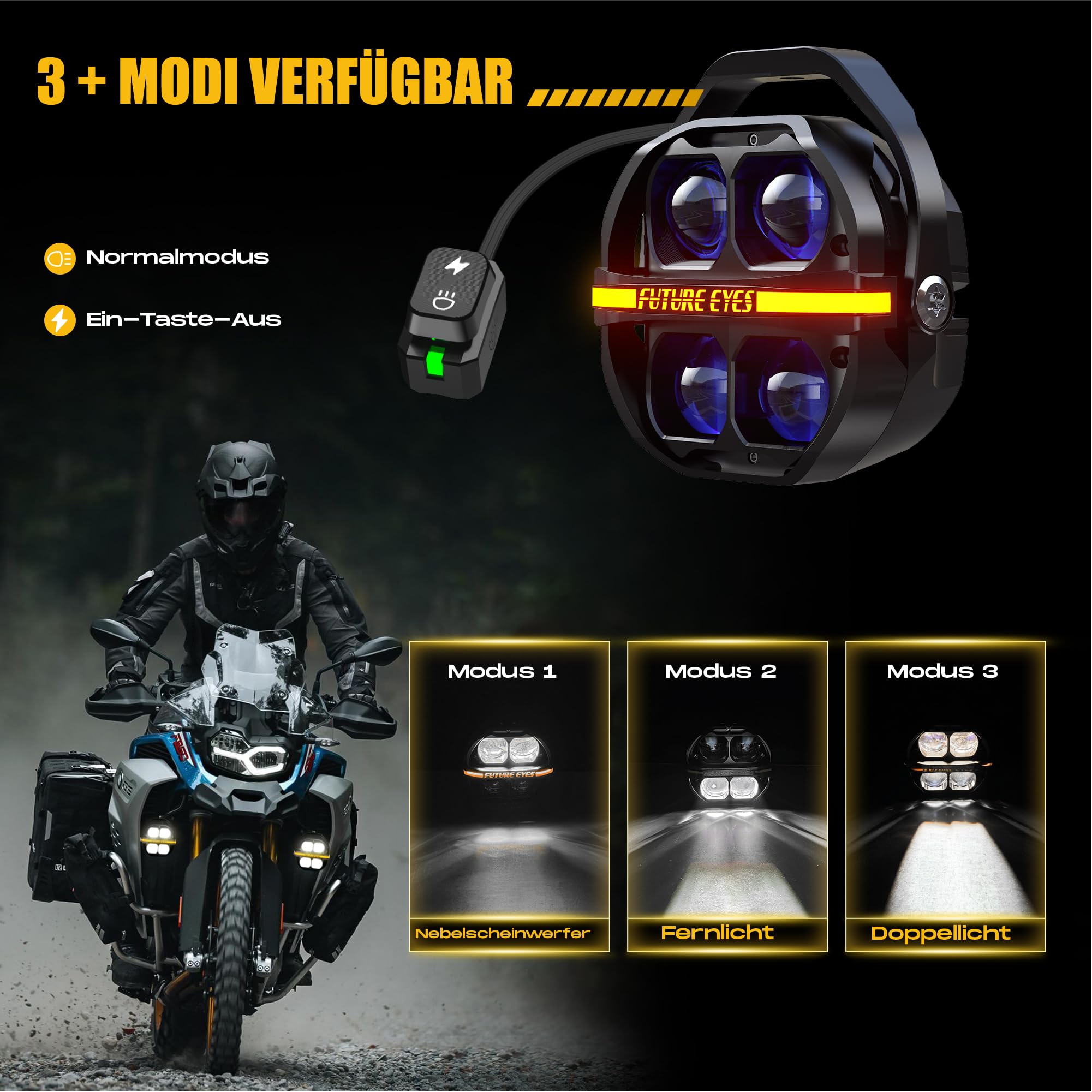 Future Eyes Fari Supplementari Moto, 180W 17500LM Faretti LED Moto, Fendinebbia Omologati ECE E57, Luci LED con Abbagliante e Fendinebbia, IP67 Impermeabile