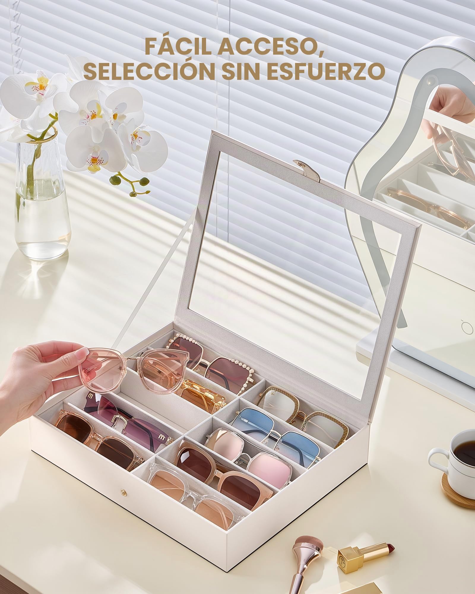 Lolalet Caja organizadora de gafas de sol de 10/20 ranuras, vitrina de gafas para múltiples pares de soportes de colección de gafas