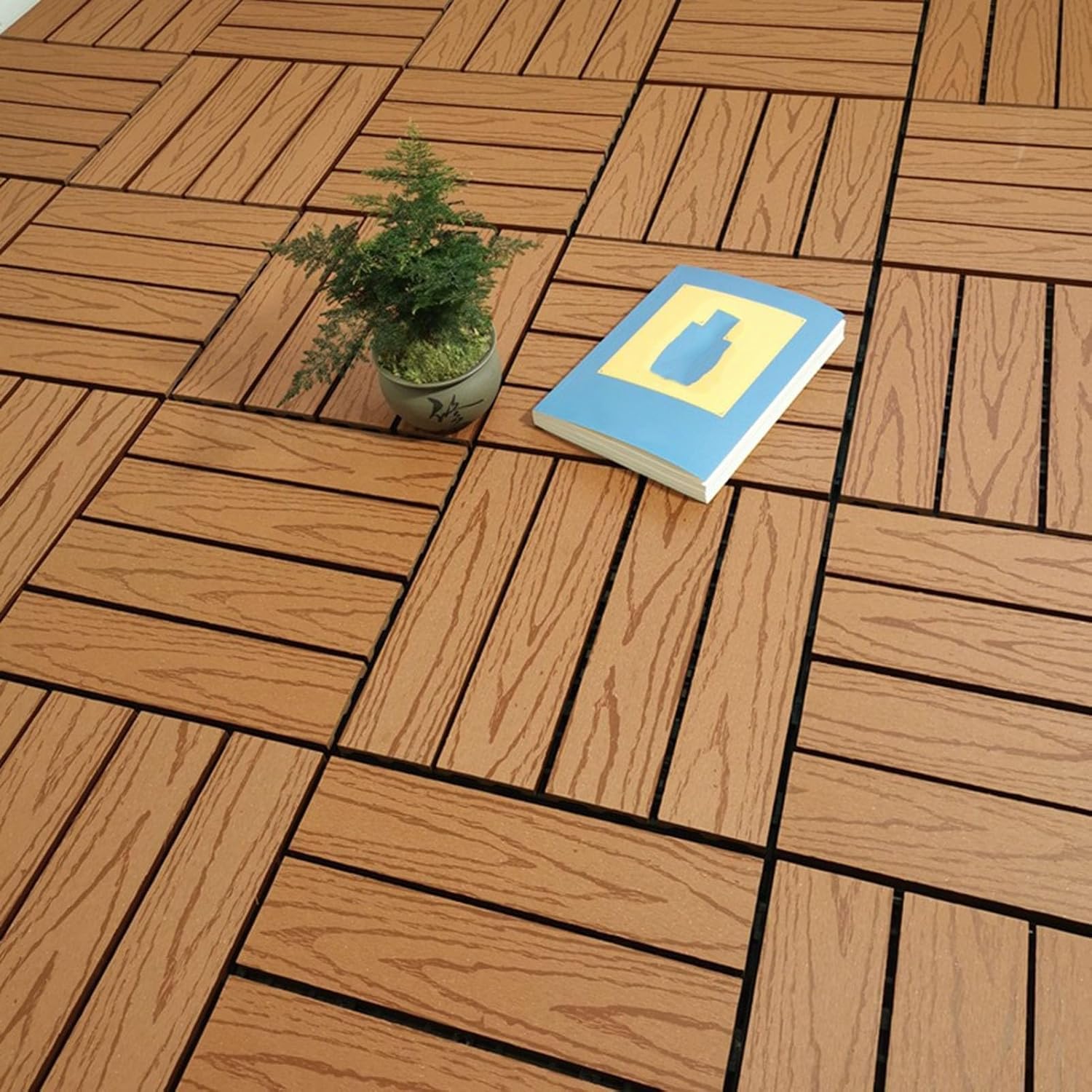 Tarimas entrelazadas de Composite de Madera y plástico, baldosas para Suelos Exteriores, aptas para porches, terrazas de Piscinas, Balcones y Jardines (Madera).