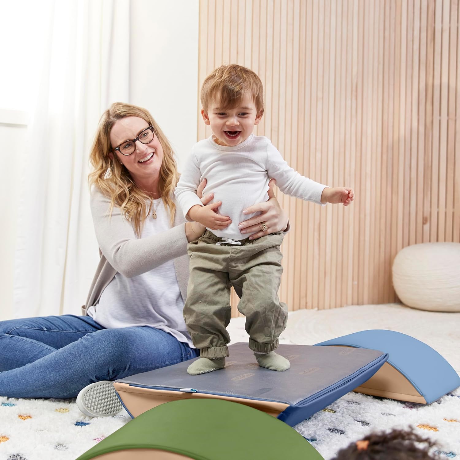 ECR4Kids SoftZone Colorful Log Climber Balance Builders, Beginner Playset, Earthtone, 3-Piece