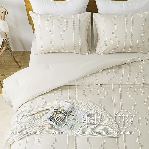 Miniatura 5 de Andency Juego de colcha acolchada King (104x90 pulgadas) capitoné, geométrico, texturado, granja 3 piezas 1 colcha bohemia y 2 fundas de almohada