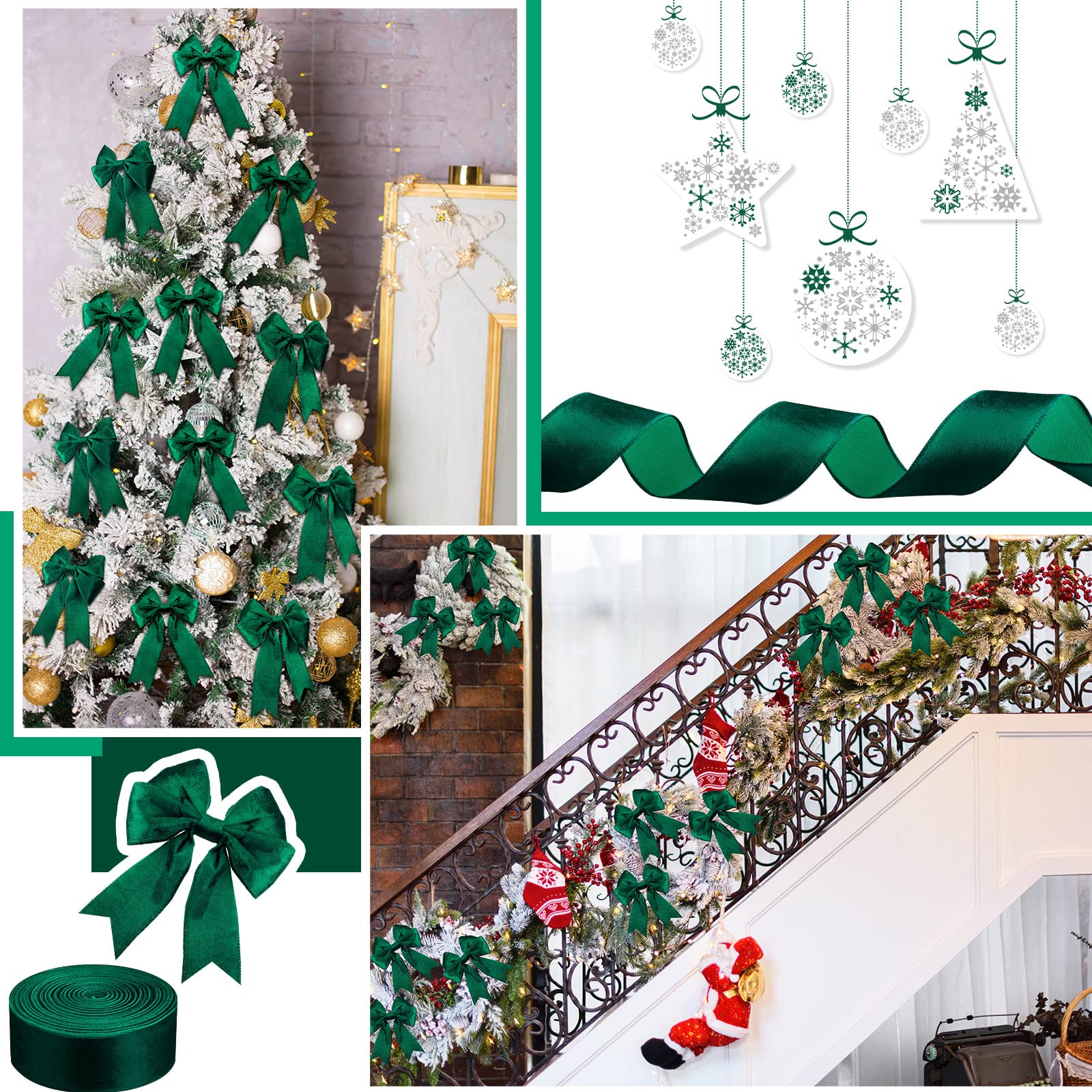 45,7 m 6,3 cm Weihnachts-rotes Samtband, Stoff, dekoratives Band, Geschenkverpackungsband für DIY, Handwerk, Weihnachten, Urlaub, Schleifen, Kranz, Hochzeit, drinnen und draußen (grün)