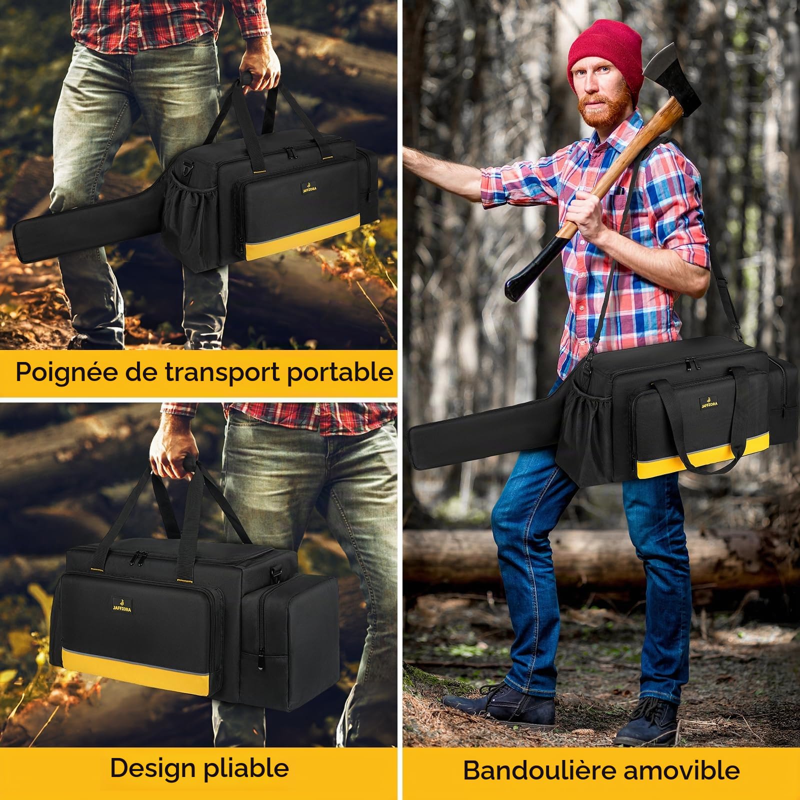 Sac de rangement pliable et imperméable pour tronçonneuse - Compatible avec Greenworks, Dewalt, EGO Power+ 35/40/45 cm et tronçonneuses sans fil - Noir (sac uniquement)
