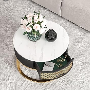 Round Coffee Tables, Removable Set of 2 End Table, Living Room Table, Sofa Cocktail Table Faux Marble Round with Metal Frame Modern End Side Sofa Table D,(80x45)+(60x40) cm