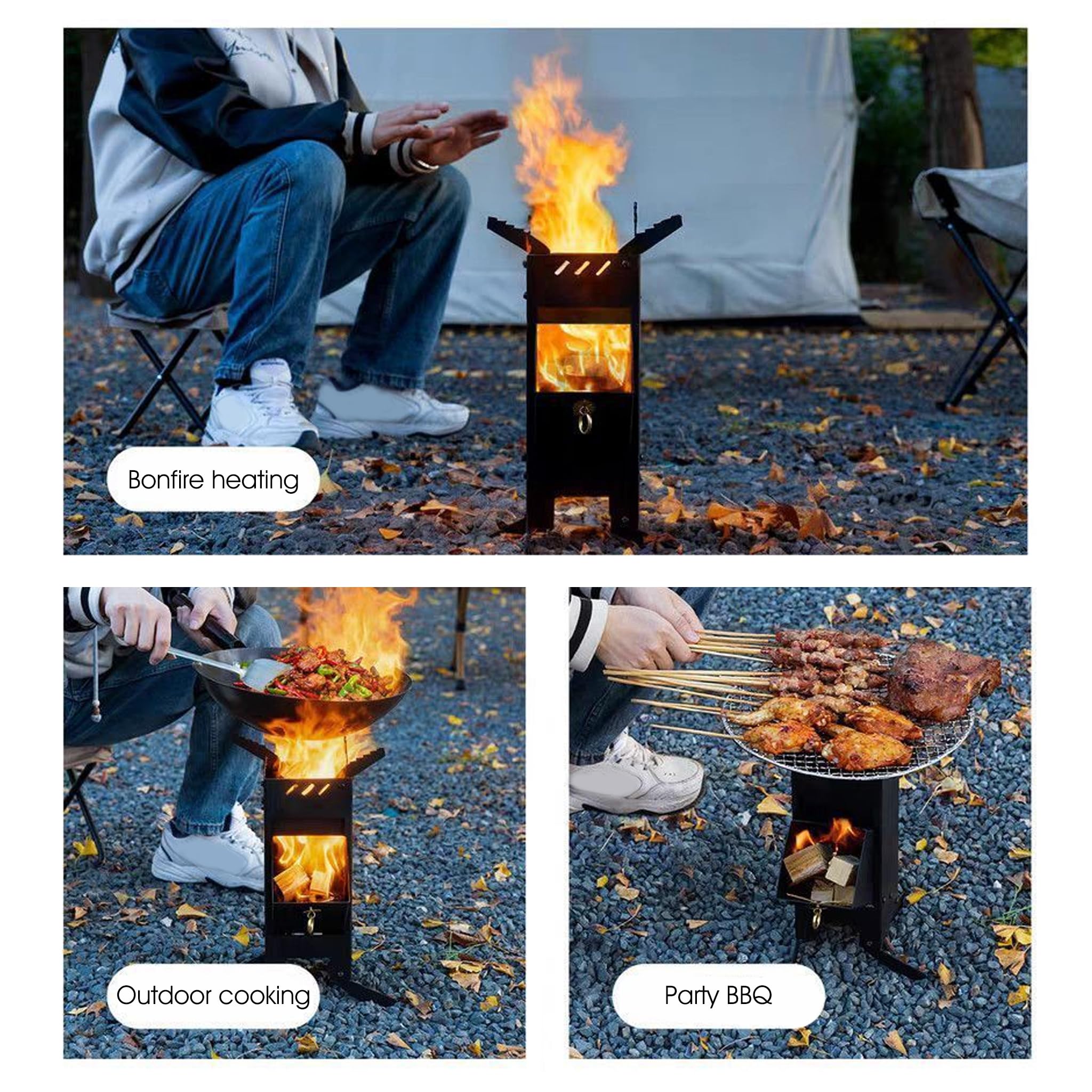 Réchaud de Camping avec grille antidérapante, remplissage de carburant facile, poêle tente avec traction