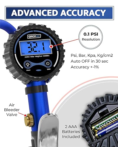 Miniatura 3 de Inflador de neumáticos digital con manómetro de presión y manguera de 23.6in más larga, portabrocas de aire con calibre preciso para compresores de