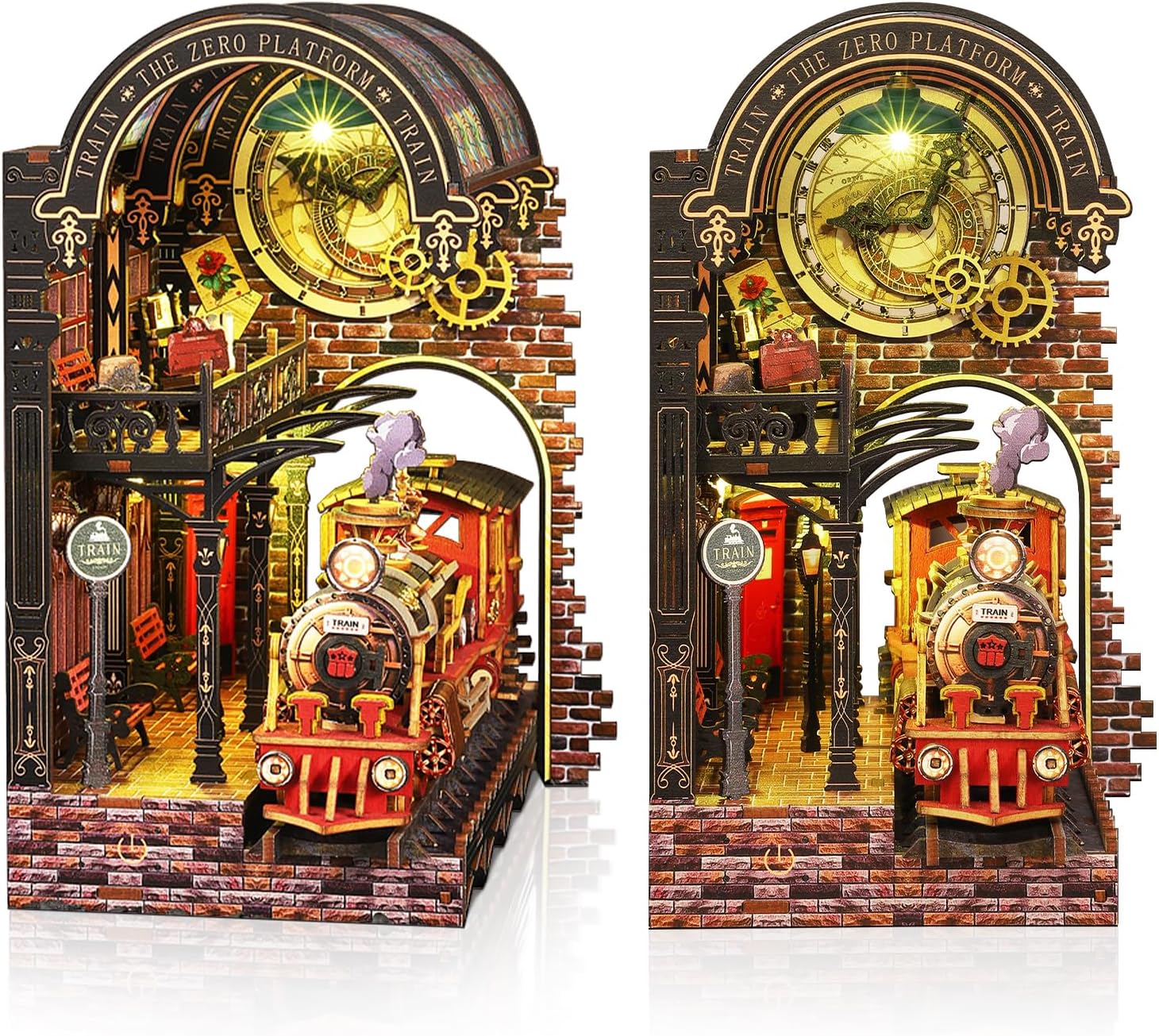 Book Nook Kit for Adults, DIY Miniature House with Sensor LED Light, 3D Magic Train Station Dollhouse Bookshelf Decor, Unique Craft Model Kits Gift for Family and Friends
