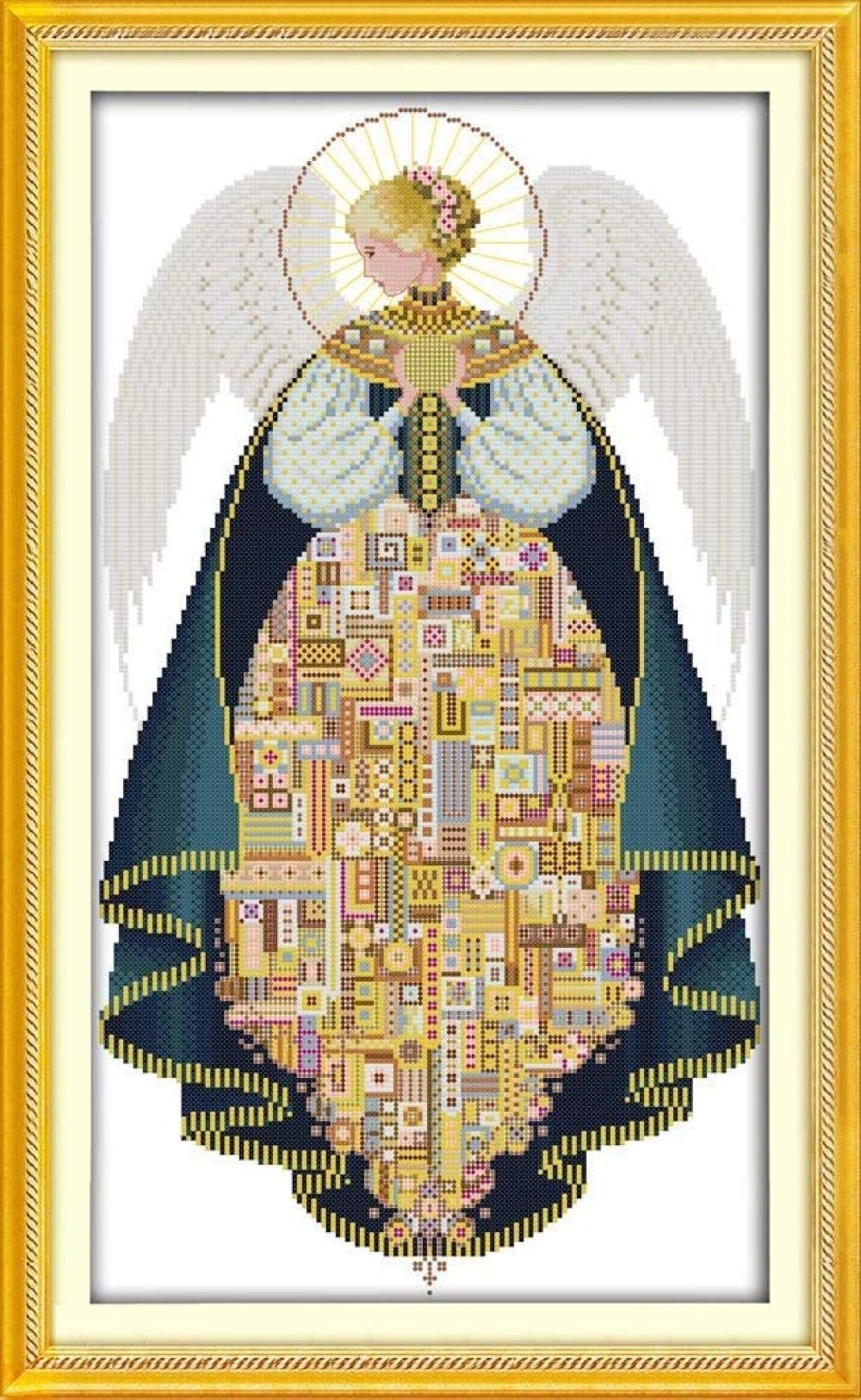 COKYIS Kreuzstich Set Vorgedruckt - Schutzengel Stickpackung 40x50cm Für Anfänger