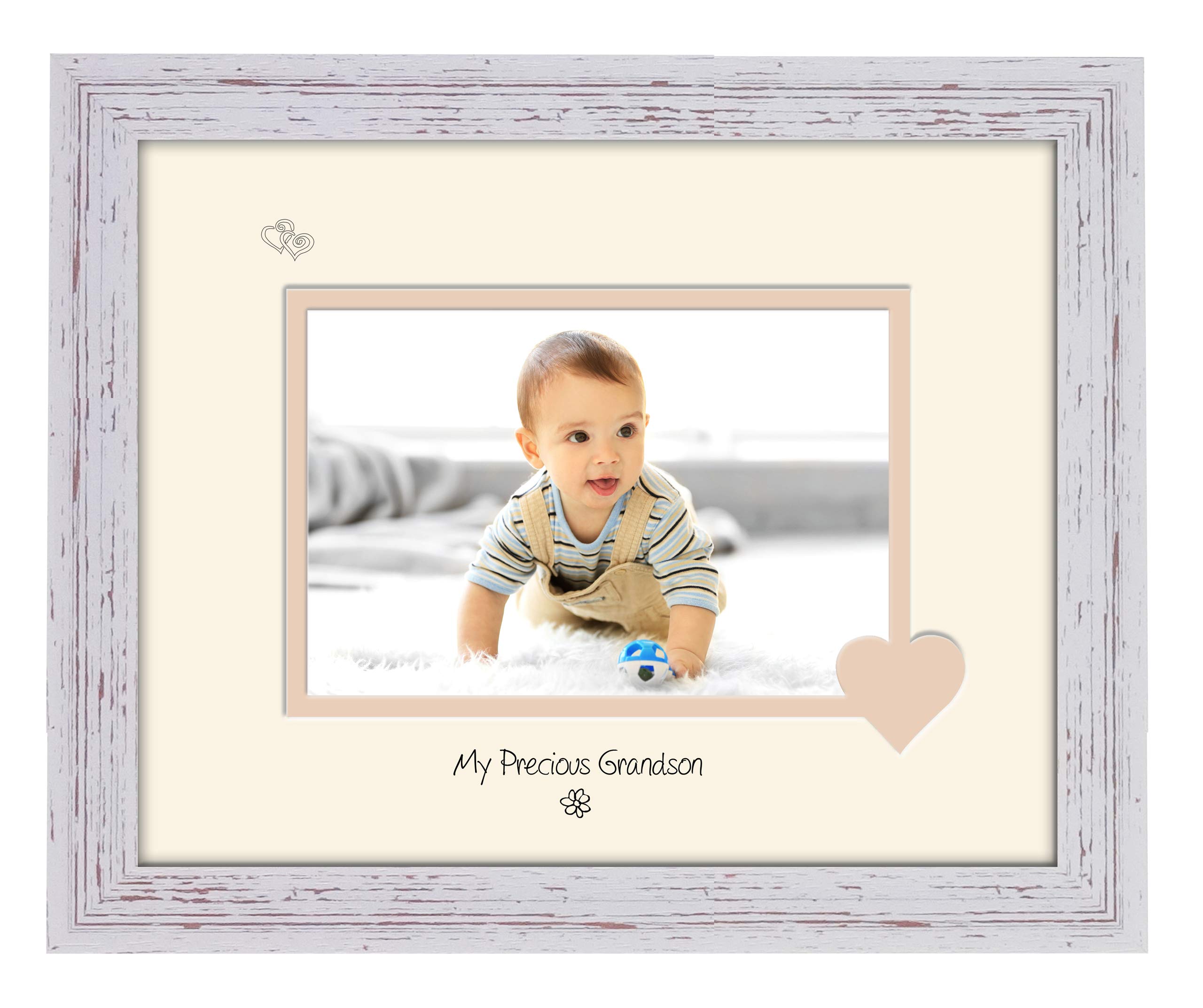 Photos in a Word Grandson Photo Frame My Precious Double Mounted Quality Gift 775F (Shabby Chic Frame Cream Mount Beige Inside)