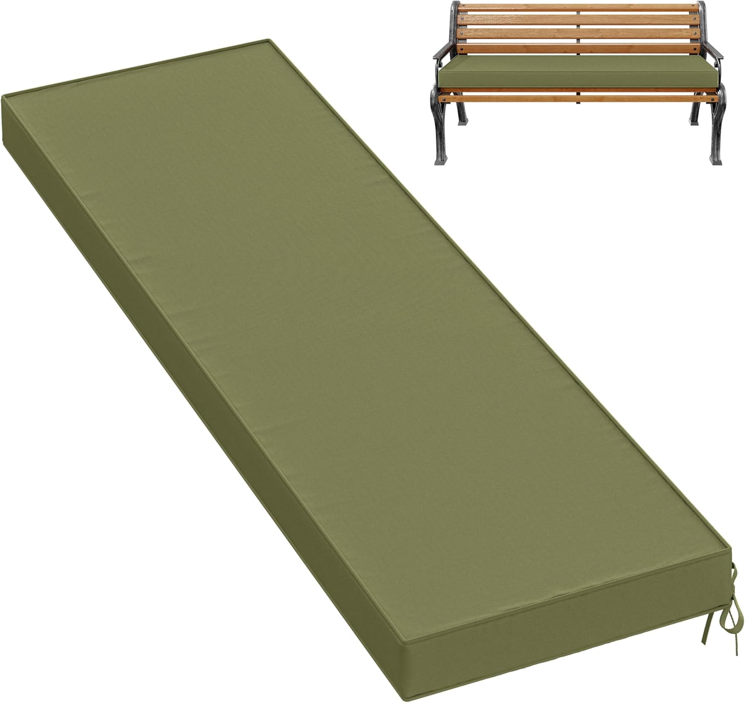 Premium Outdoor Bench Cushions for Patio Furniture 3.5inches Memory Foam Bench Cushion Waterproof Fade Resistant Porch Swing Cushions with Straps 60×18 Inch Light Green 60'' x 18'' x 3.5'' Light Green