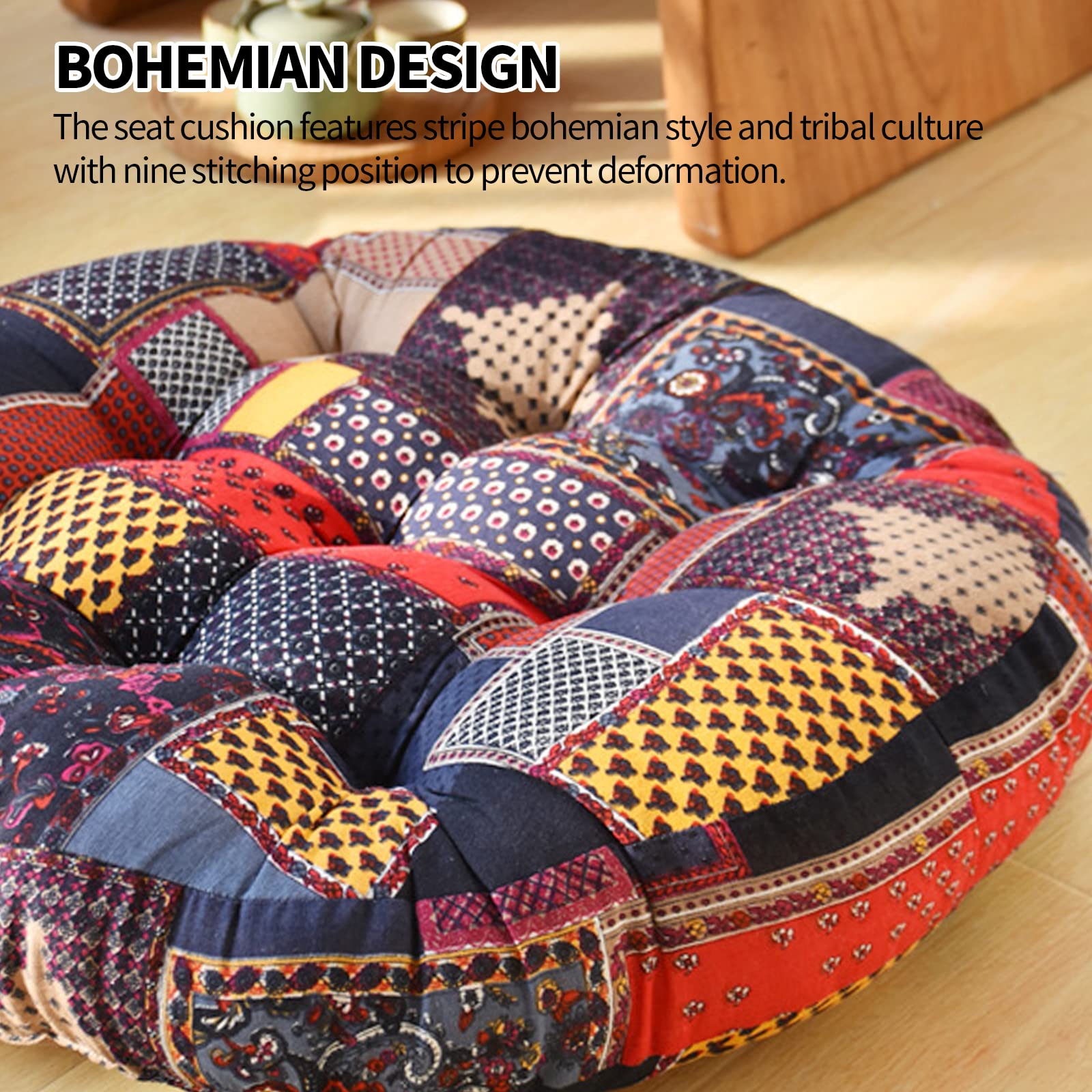 hifrom Cuscino da 55 x 55 cm, grande cuscino da pavimento, per sedia da giardino, cuscino decorativo per yoga, soggiorno, balcone, ufficio all'aperto, Tatami per sedia e divano (Boemia B)