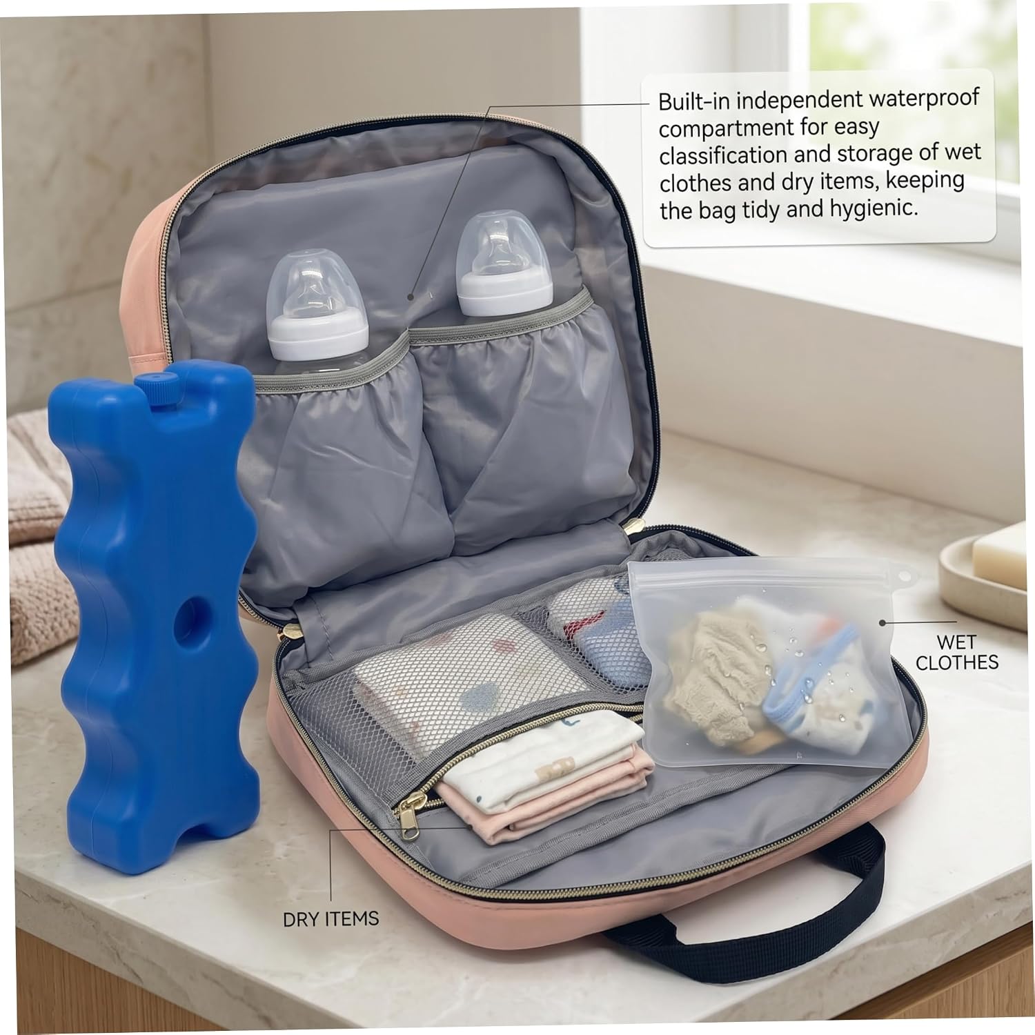 Breastmilk Cooler Bag, Breast Milk Cooler Travel Bag with Ice Bucket - Waterproof Dry-Wet Separation, Multi-Compartment for Breast Pump & Bottles, Black
