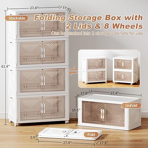 Miniatura 3 de Contenedores de almacenamiento con tapa de 120 cuartos de galón, contenedores de almacenamiento apilables con ruedas y puertas magnéticas,