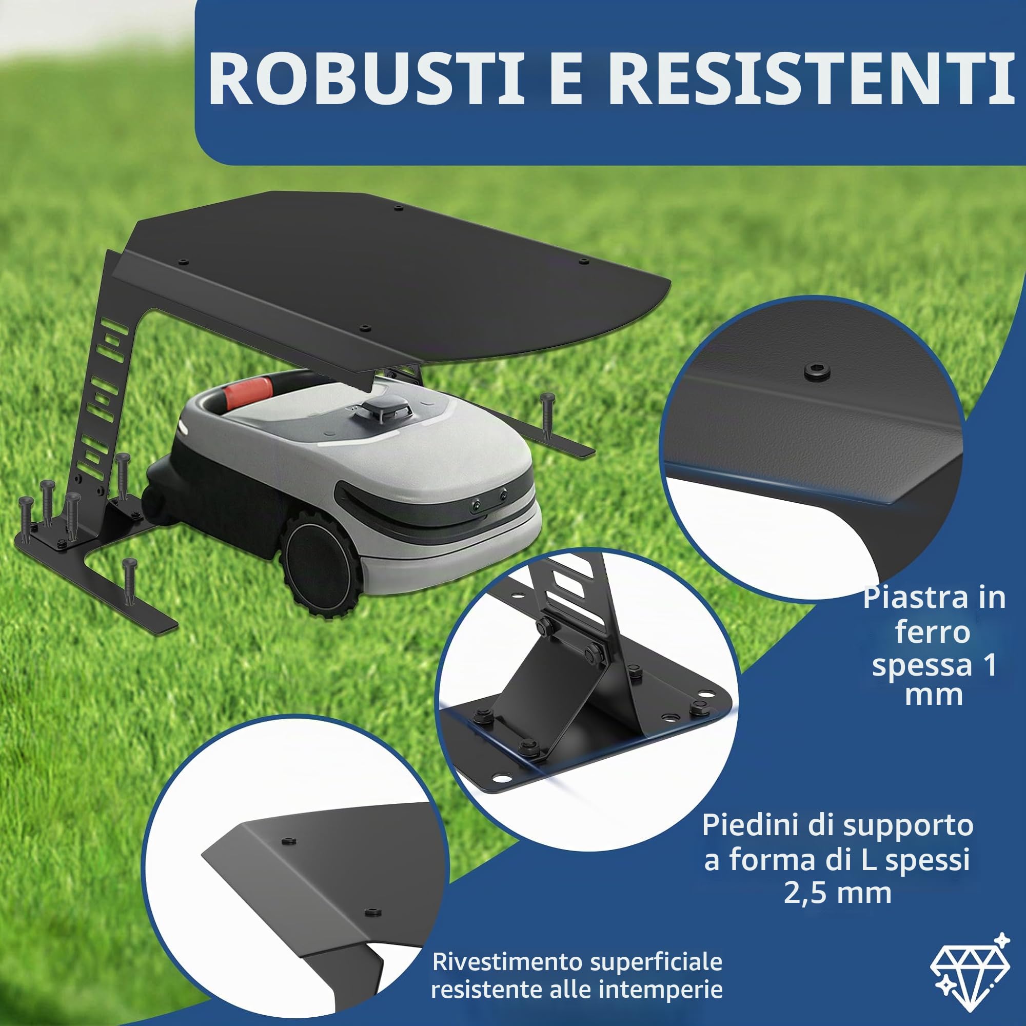 NAIZY Robot tosaerba giardino garage tetto auto coperto in metallo copertura copertura tosaerba protezione contro pioggia, grandine e raggi UV 77 x 94 x 36 cm