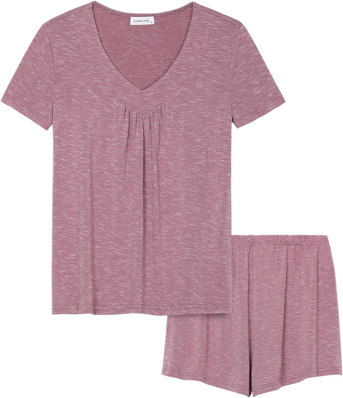 Liamluna Women's V Neck Sleepwear Short Sleeve Pajama Set Heather Red XL