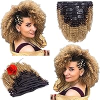 Vista 11 de Anrosa Extensiones de cabello afro y rizado con clip, cabello humano 10 pulgadas, extensiones de cabello rizado con clip tipo 3C 4A, extensiones