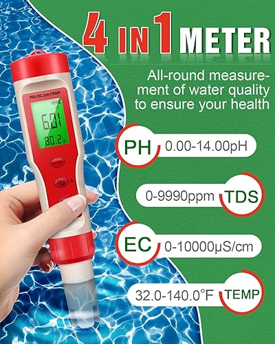Miniatura 2 de Medidor de pH 4 en 1, medidor de pH para agua, probador digital de pH 0.01 de alta precisión con rango de medición de pH 0-14, temperatura de pH TDS
