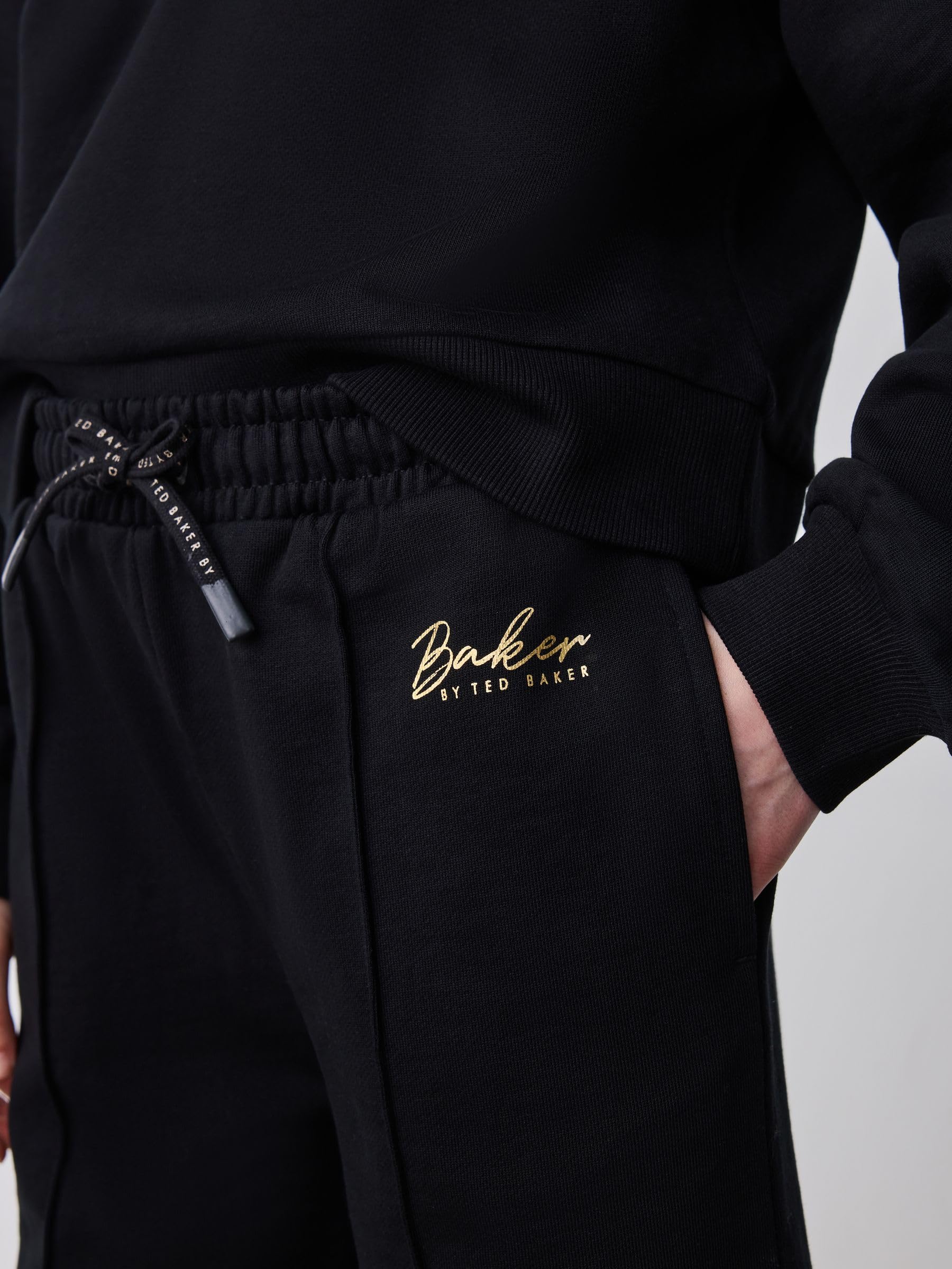 Niñas Conjunto de 2 piezas de sudadera con cuello alzado y estampado gráfico y pantalones de chándal de pernera ancha