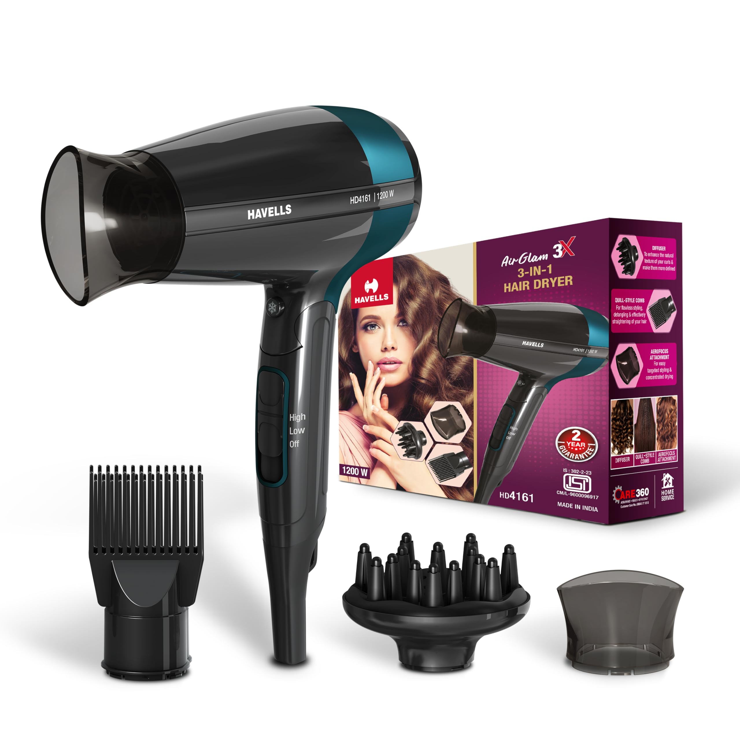Havells Styling Hair Dryer | Hypersonic Motor | 3 Detachable