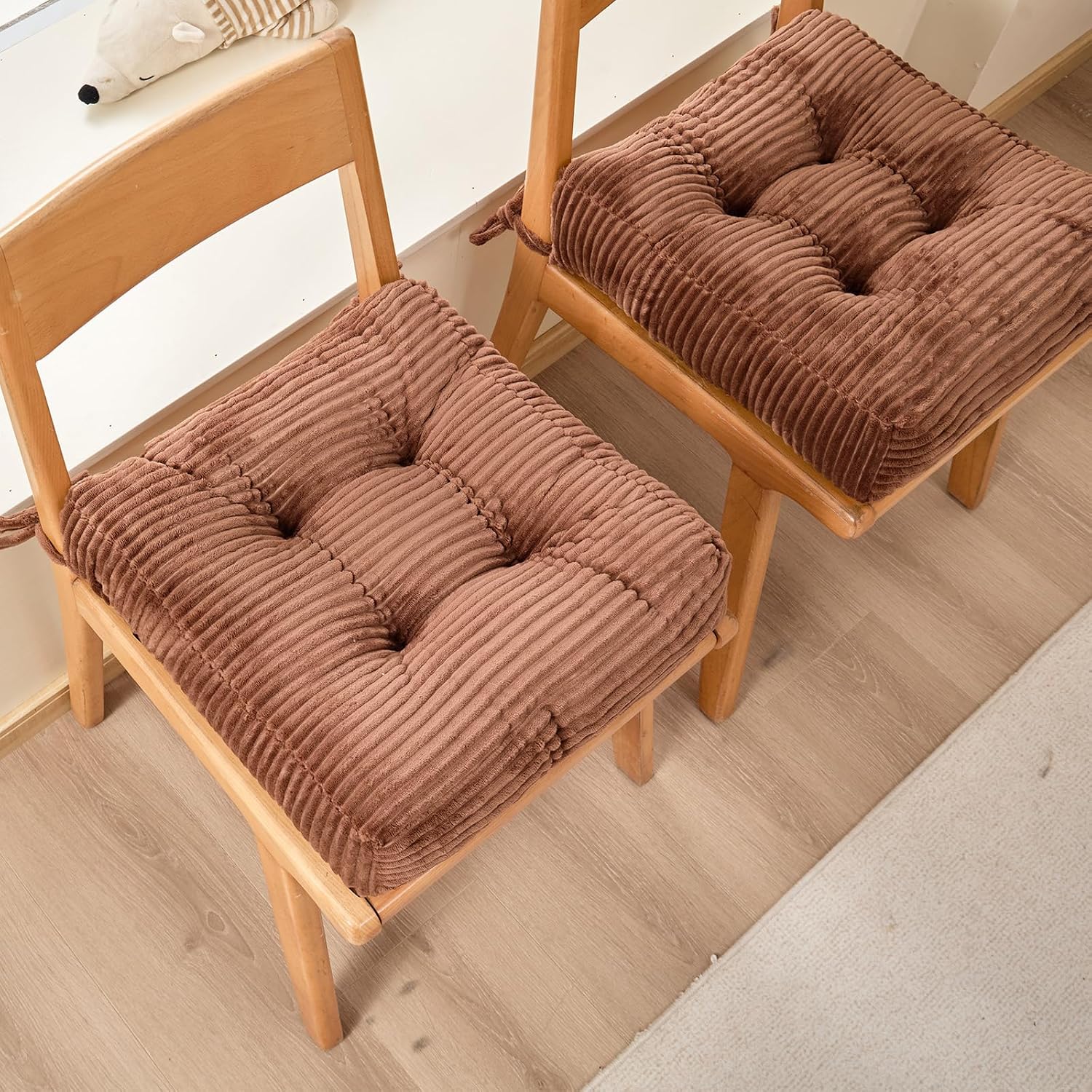 Chair Cushions with Ties and Non Slip Backing Tufted Indoor Seat Pad for Kitchen Dining Room, 2" or 4" Thick Dining Chair Pads (2, Coffee-4in)