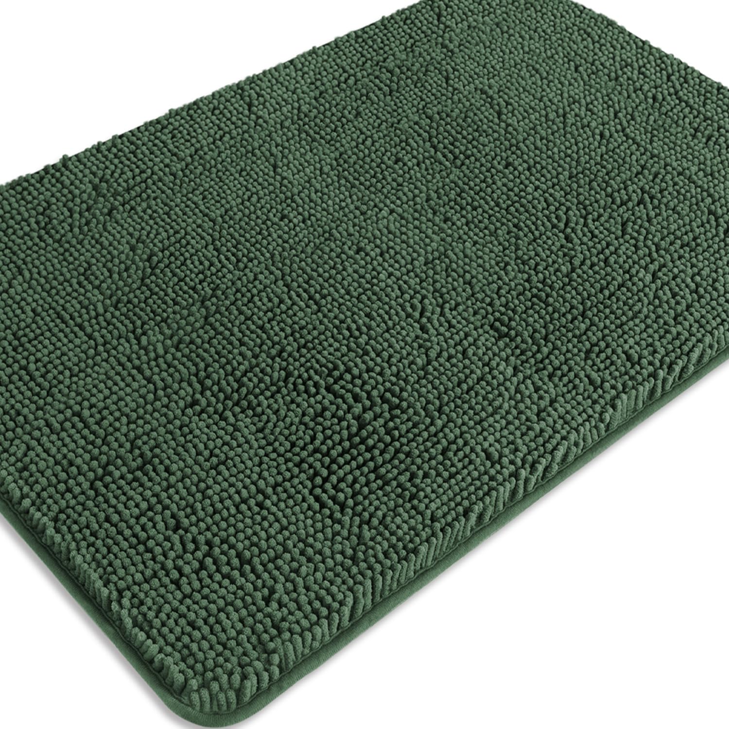 PureSwan Hunter Green Bathroom Rugs – Absorbent and Washable Bath Mat, Non-Slip, Thick Soft Chenille Bath Rugs for Bathroom Floor, Shower, Sink - 24" x 36"