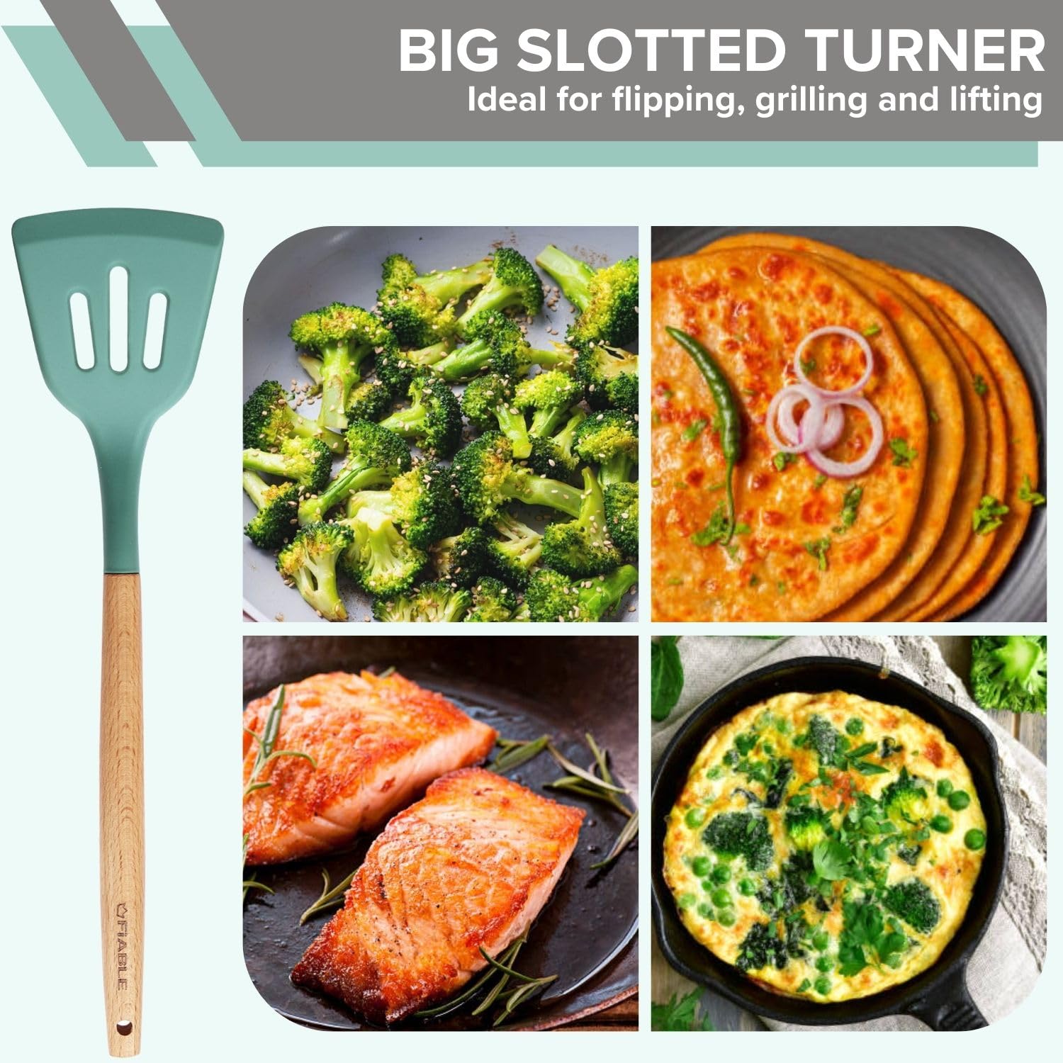 FiABLE Premium Silicone Spatula Set of 3 for Non Stick pan, Spatula Set for Cooking - Heat Resistant, FDA Certified - Hybrid Combo of 3 Green 3