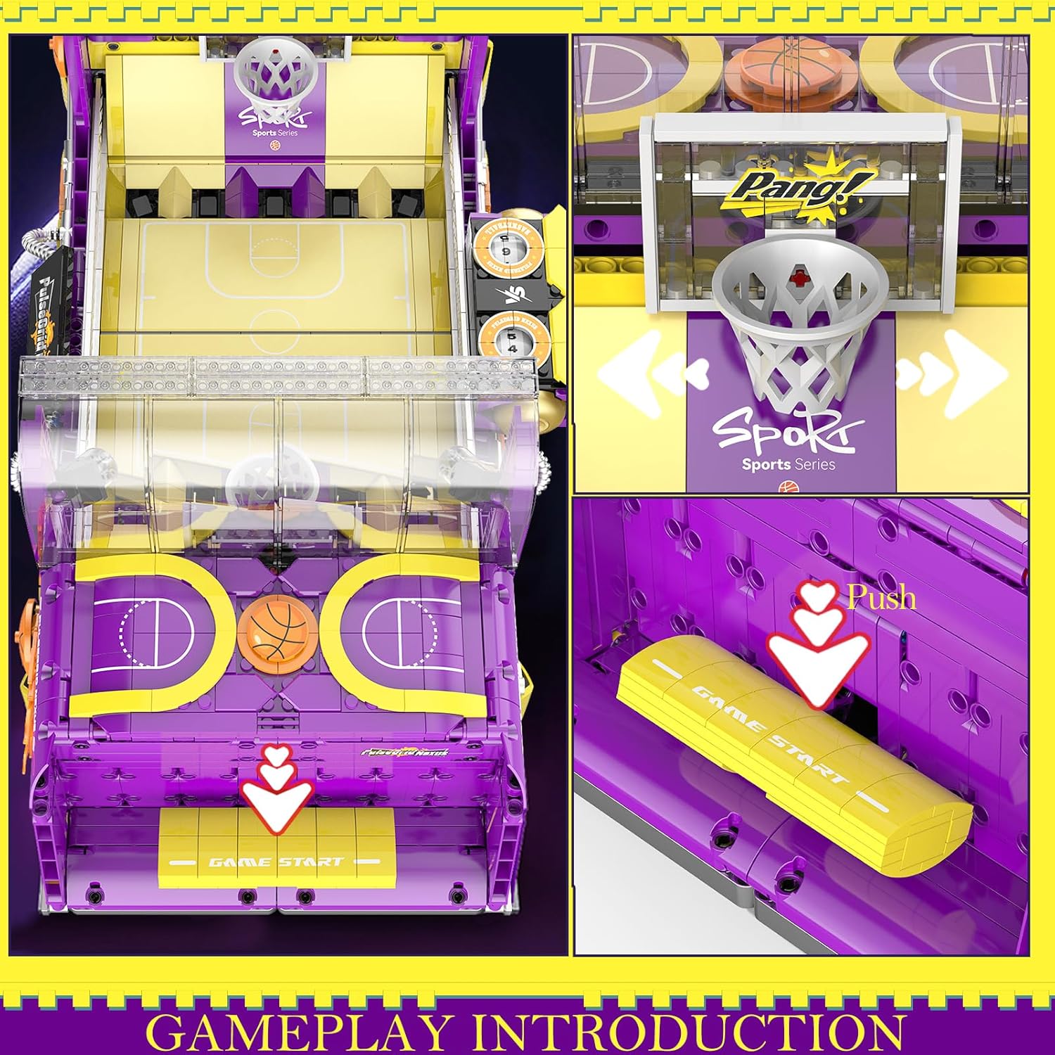 Basketball Machine Building Blocks Set, DIY Basketball Arcade Playset with Lights, Music & Moving Hoop, STEM Construction Toy, Fun Gift for Teens & Adults