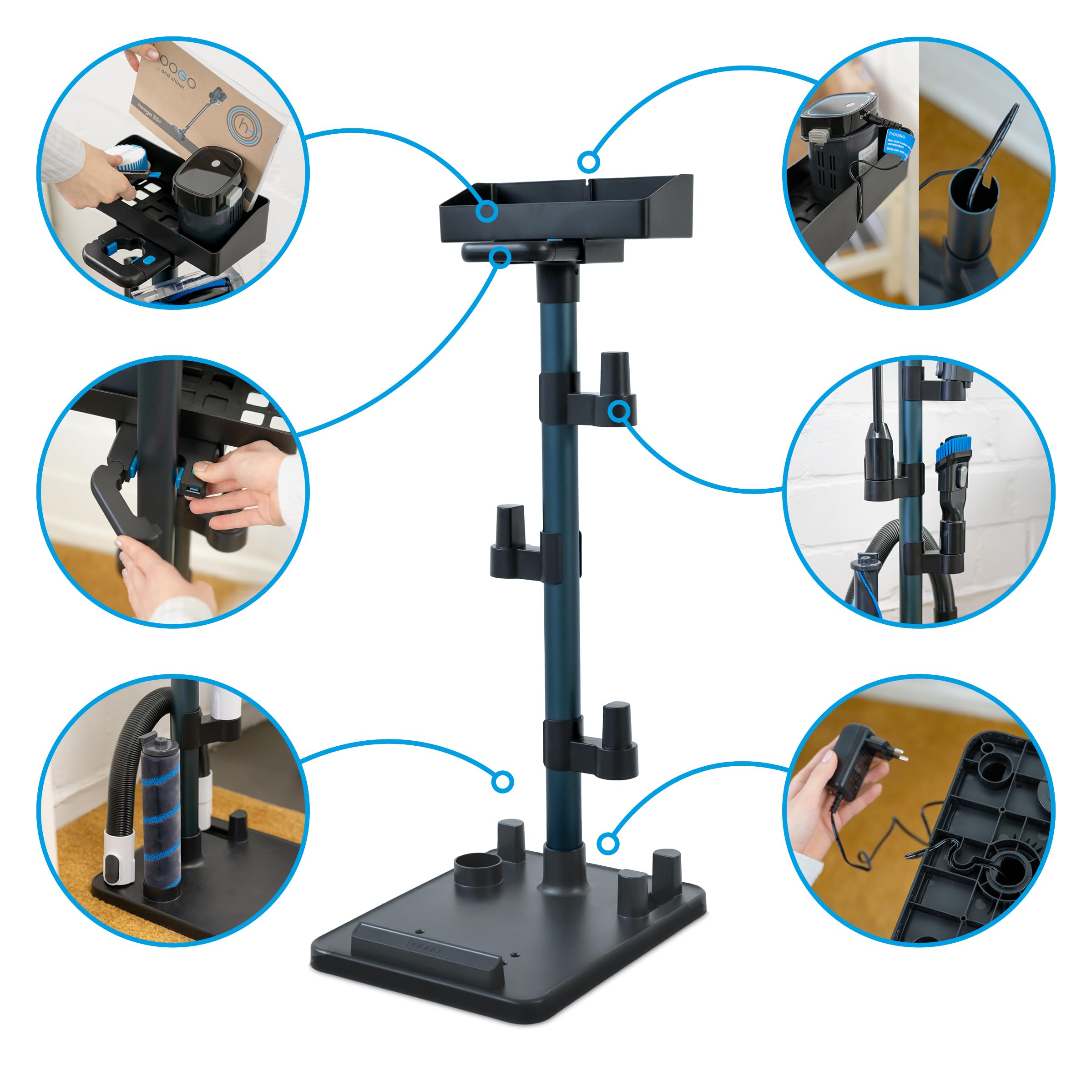hoogo orga-nicer ST007 | Universal-Stand Halterung für Akku-Staubsauger mit Saugrohren von 32-46 mm Ø | Einfache Montage ohne Bohren | Ständer Bodenständer Akku-Stielsauger Zubehör