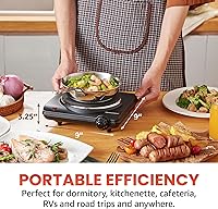 Vista 3 de Elite Gourmet ESB-301BF Countertop Single Cast Iron Burner, 1000 Watts Electric Hot Plate, Temperature Controls, Power Indicator Lights, Easy to