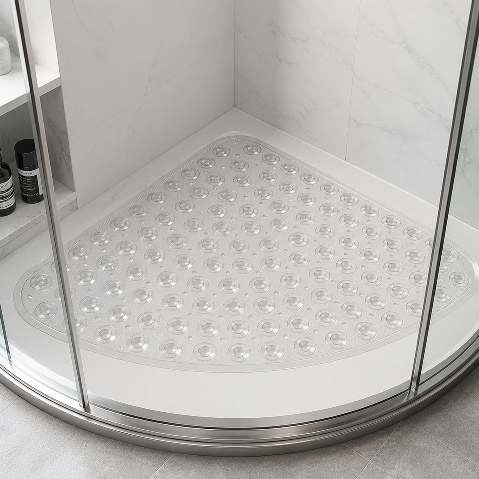 AUNEK Corner Shower Mat Non Slip Anti Mould, 54 x 54cm Premium Quality Inside Shower Mat for Quadrant Bathroom Corners, Quick Dry Rubber Style Bath Mats for Shower Suitable for Elderly Adults (Grey)