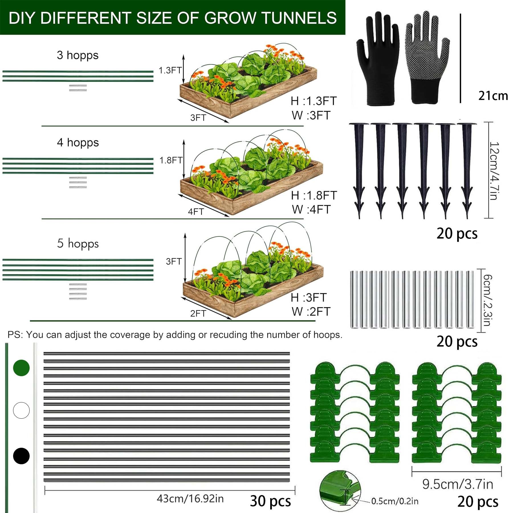 Túnel de lámina para bancal elevado, 30 arcos para bancal alto, 30 unidades, túnel de plantación para bancal alto, neumáticos de invernadero para bancal alto, túnel de invernadero