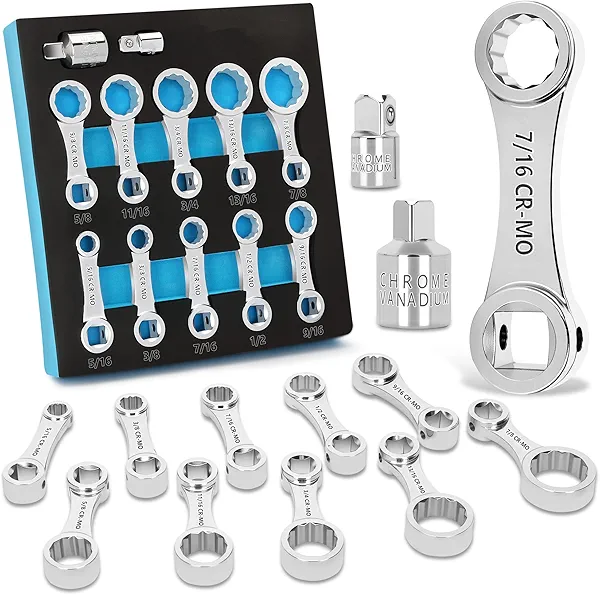 Fuceter Torque Wrench Adapter Set 12 PCS - Chrome Molybdenum Steel, SAE 12 Point Box End 3/8" Square Drive Torque Wrench Extension Adapter for Hard to Reach Place.