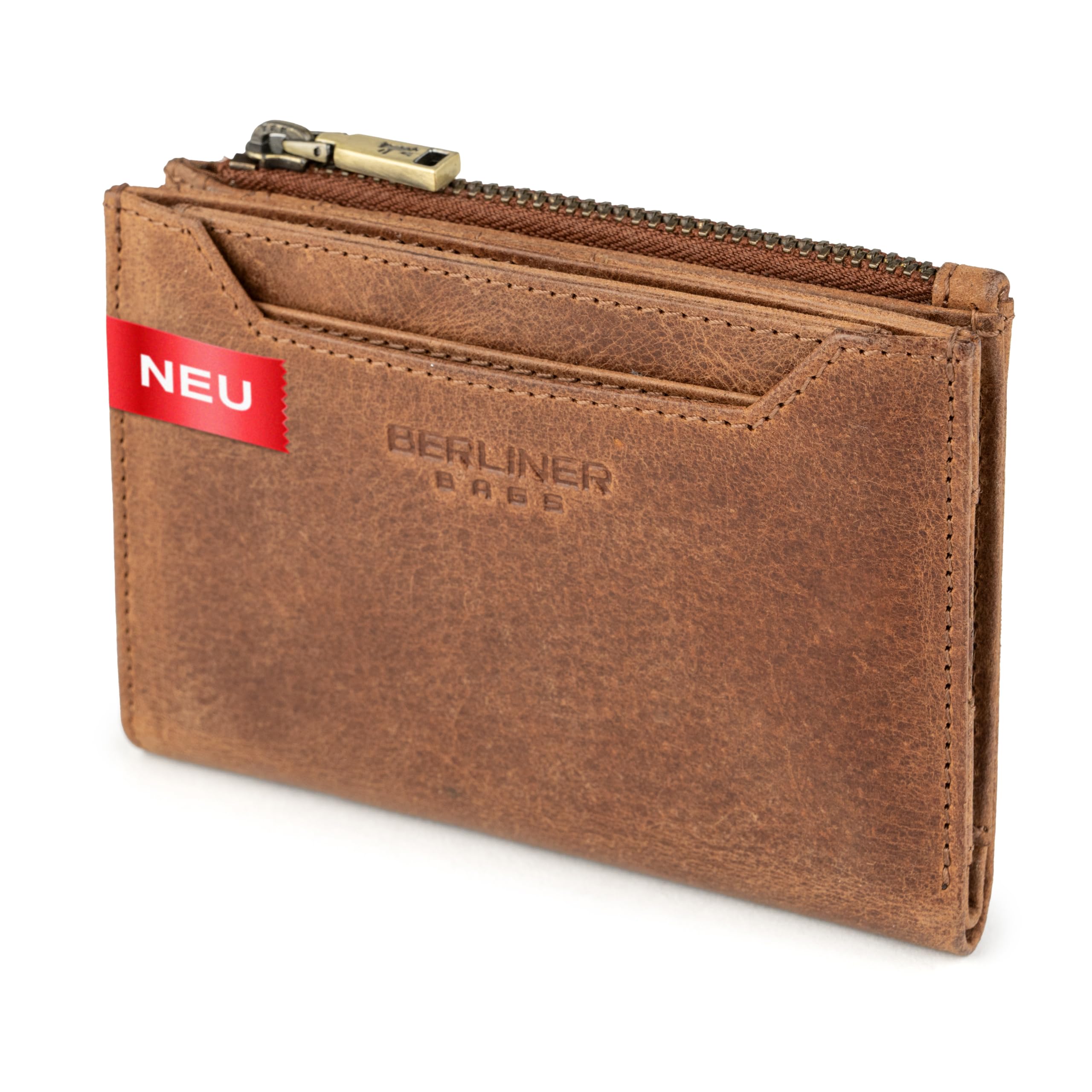 Berliner Bags Geldbörse Klein Damen Blanca Vintage aus Leder - Braun | Kleines Portemonnaie mit 12 Karten, herausnehmbarem Kartenhalter, Münzfach, YKK-Reißverschluss, RFID-Schutz für Damen