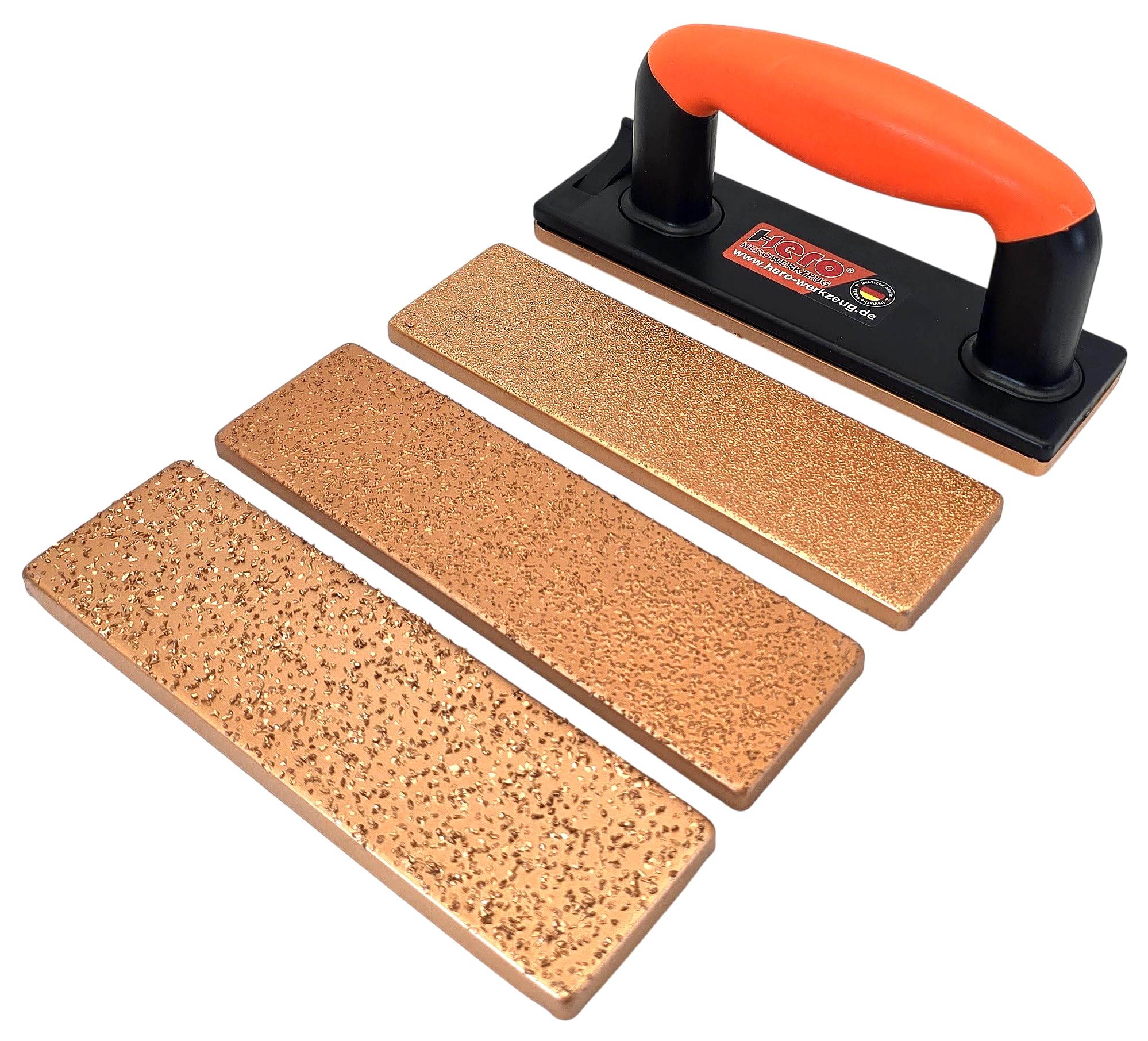 HERO Hartmetall Handschleifer Set 5-tlg. K24/K36/K60 – Wolframcarbid Schleifbrett für Holz, Estrich, Fliesenkleber & Spachtelmasse – Schleifklotz mit Magnet-Wechselsystem für Renovierung & Sanierung | Bis zu 1500× längere Standzeit dank Wolframcarbid-Besc
